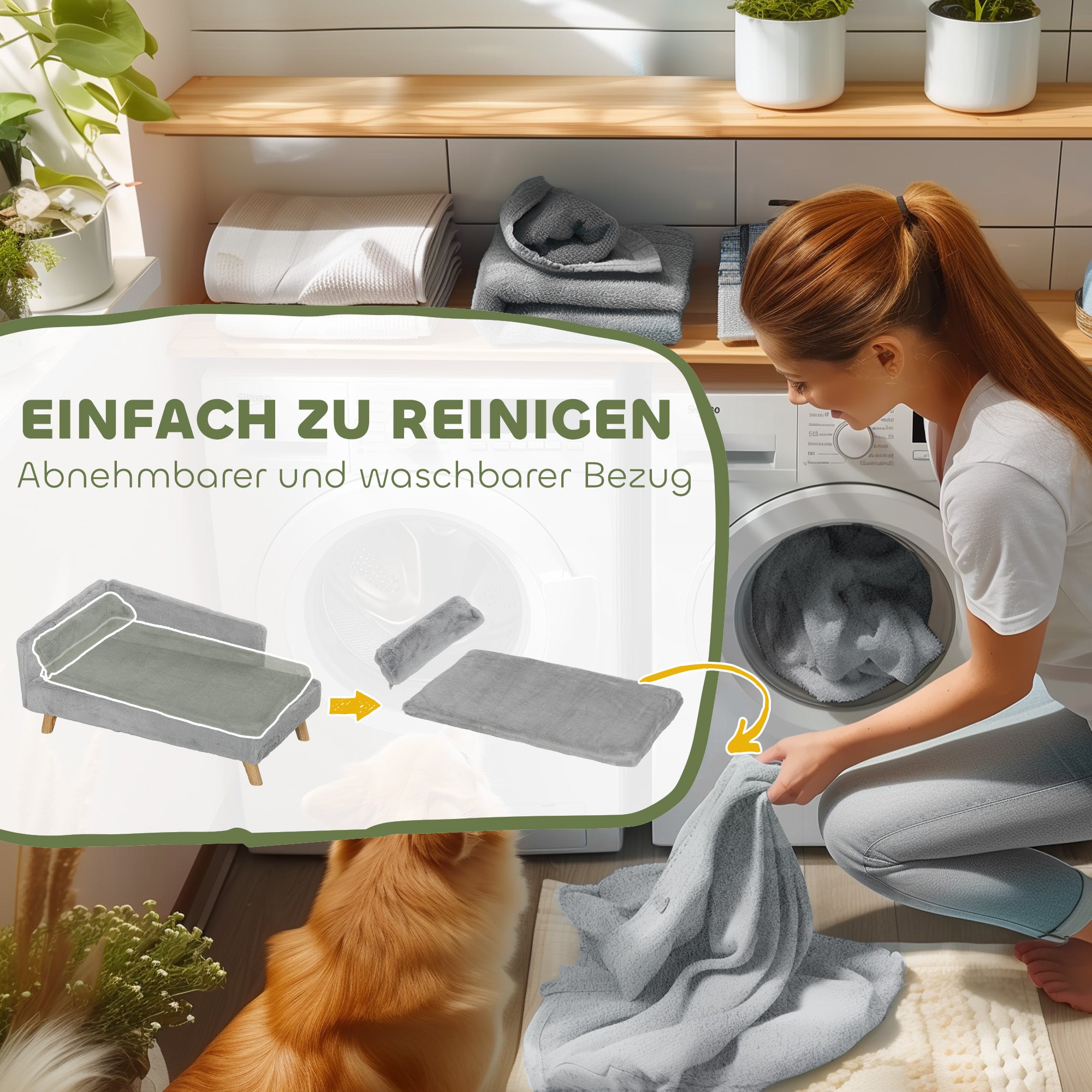PawHut Hundebett, Hundesofa, waschbarer Plüschbezug, bis 20 kg, 80 x 50 x 40 cm, Hellgrau