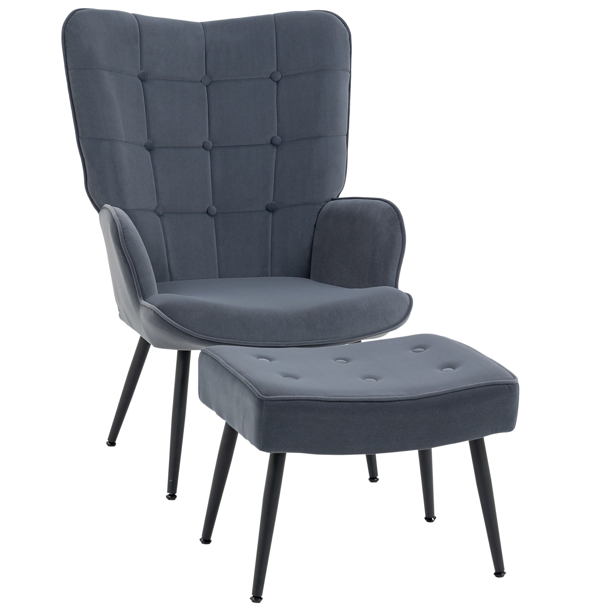HOMCOM Sessel mit Ottomane, bis 120 kg. Knopfheftung, Dunkelgrau