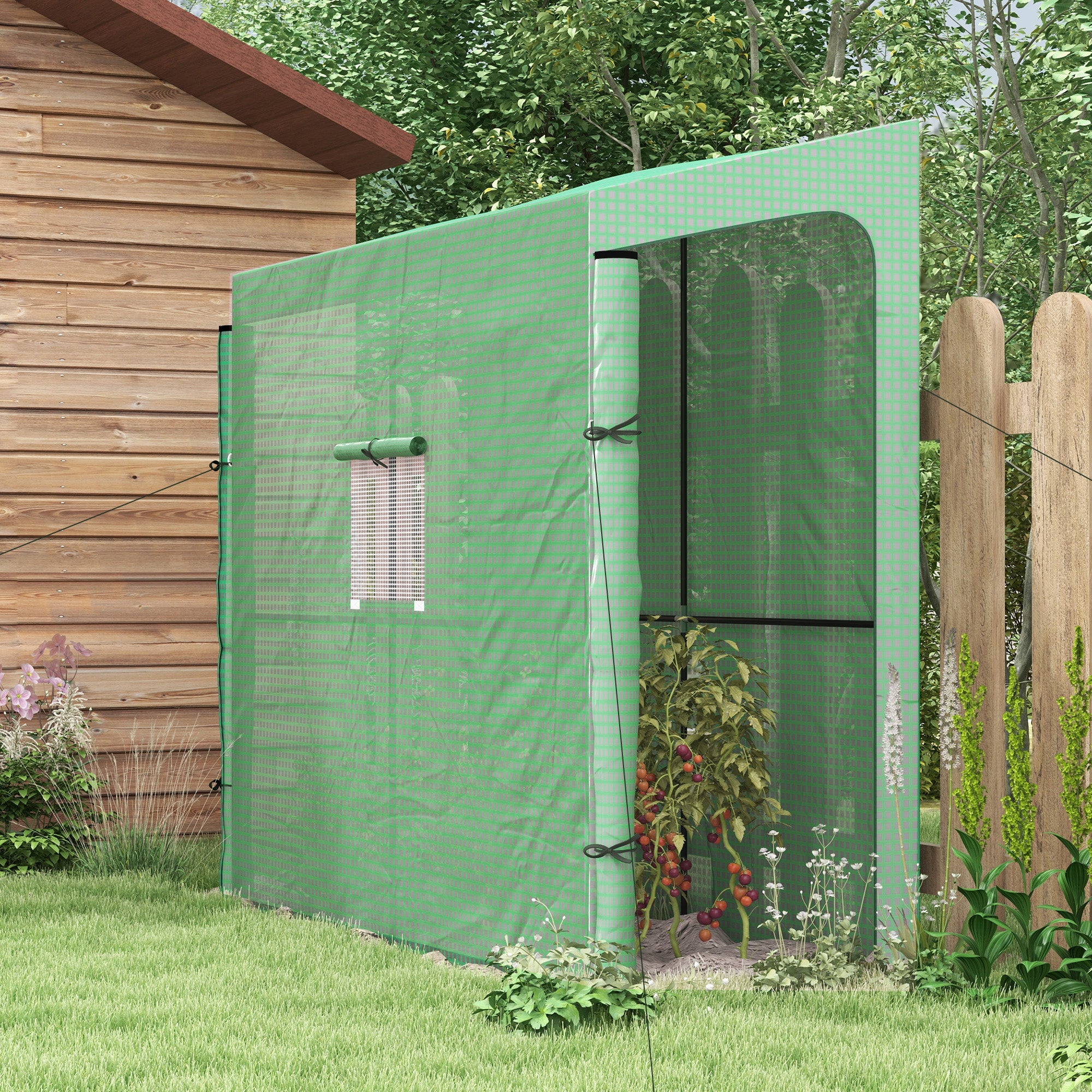 Outsunny Anlehn-Gewächshaus Frühbeet Treibhaus, aufrollbare Türen, wetterbeständig, 200 cm x 80 cm x 200 cm, Grün