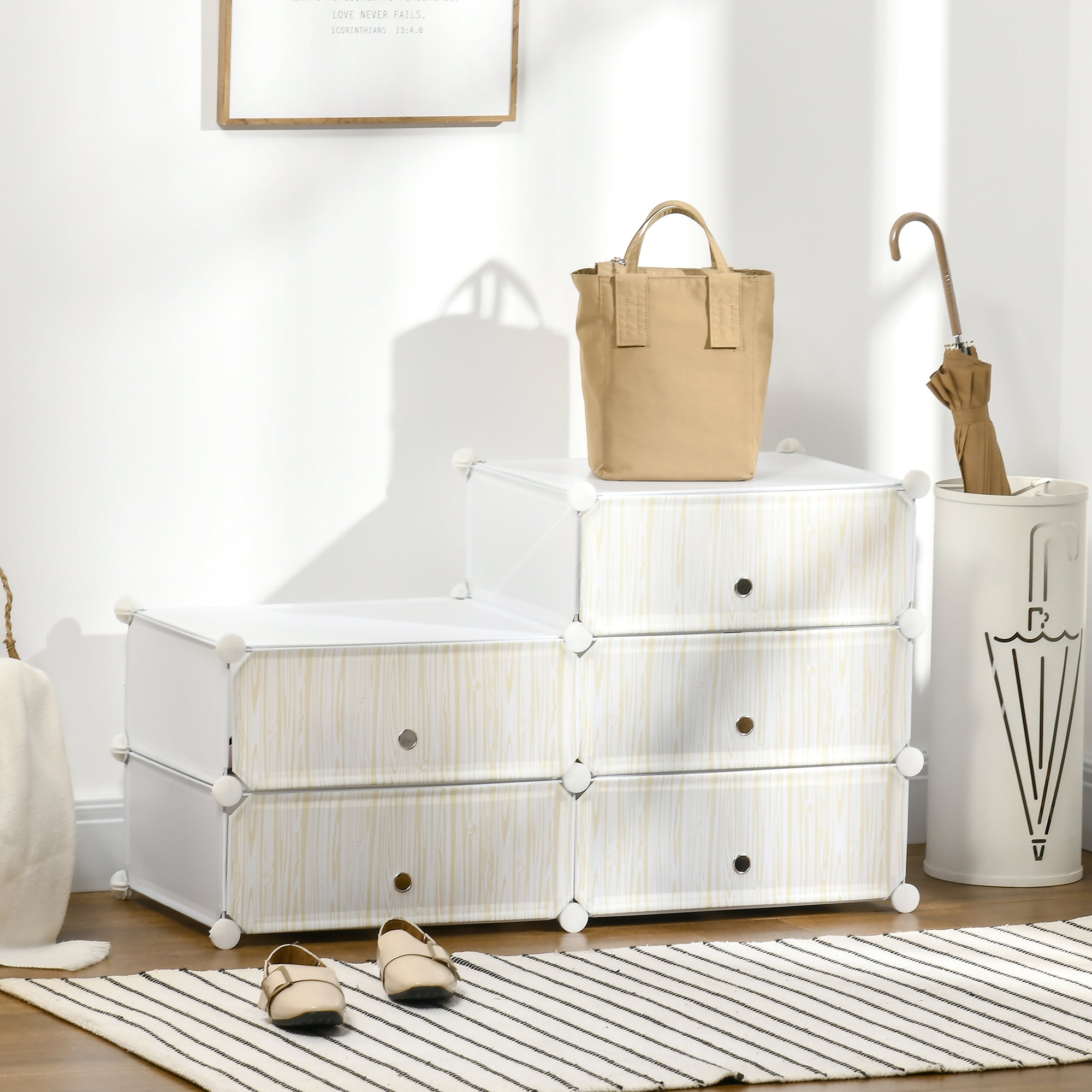 HOMCOM Modulares Regalsystem für 12 Paar Schuhe, 49 cm x 36,5 cm x 108 cm, Weiß