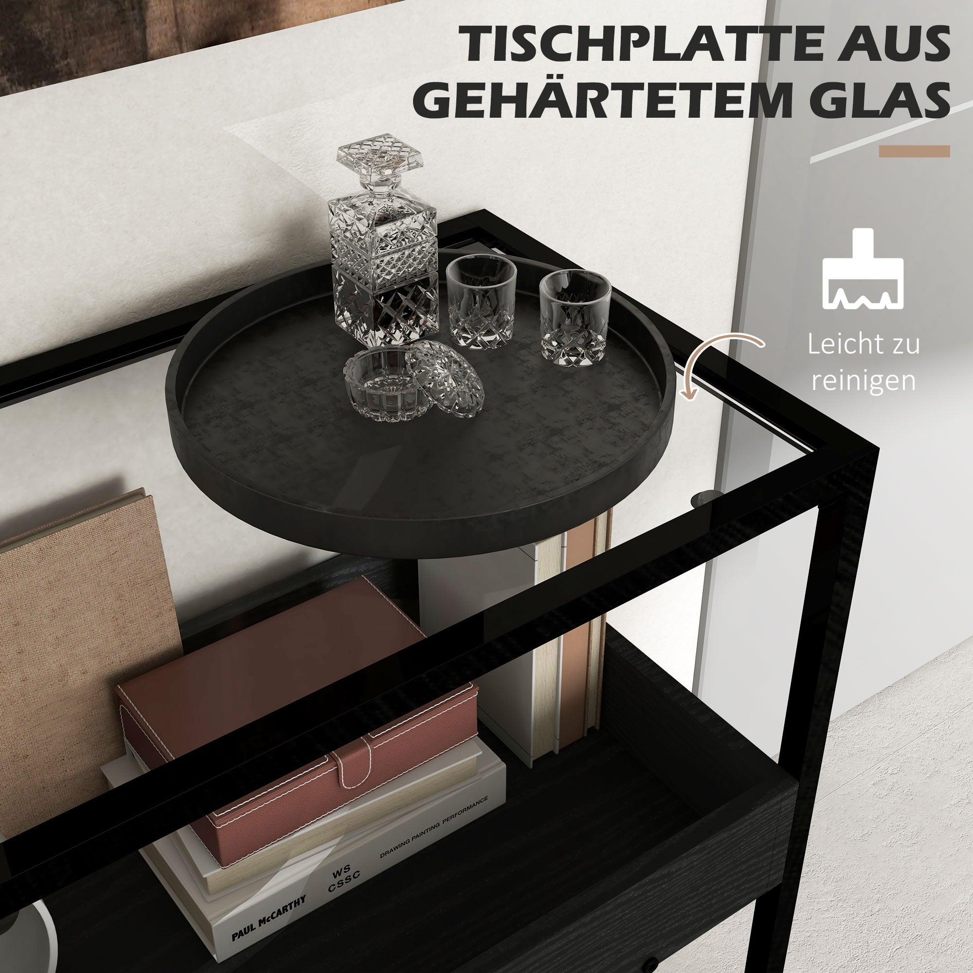 HOMCOM Konsolentisch mit 2 Regalen, Flurtisch, Flurkonsole, Schwarz