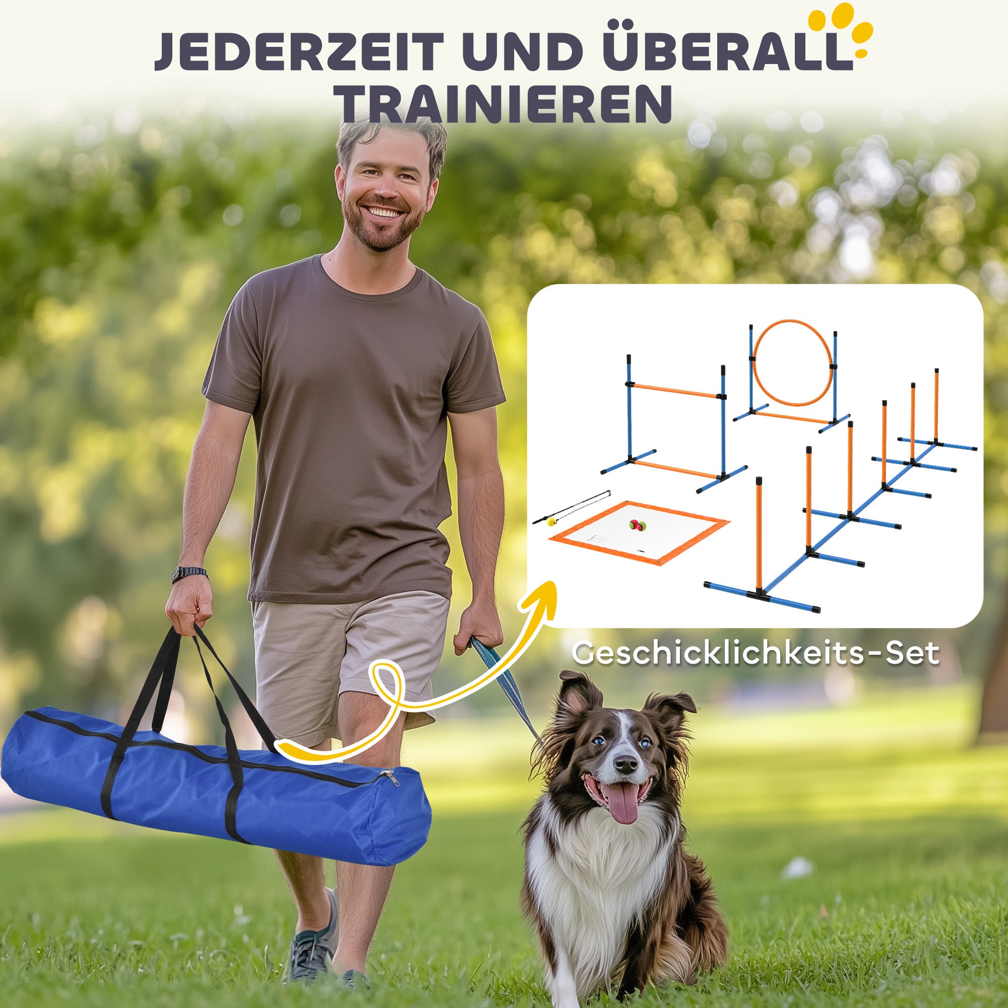 PawHut Agility Set Hunde 7-teilig Agility-Ausrüstung für Hundetraining Steckhürdenset für Spiele Training