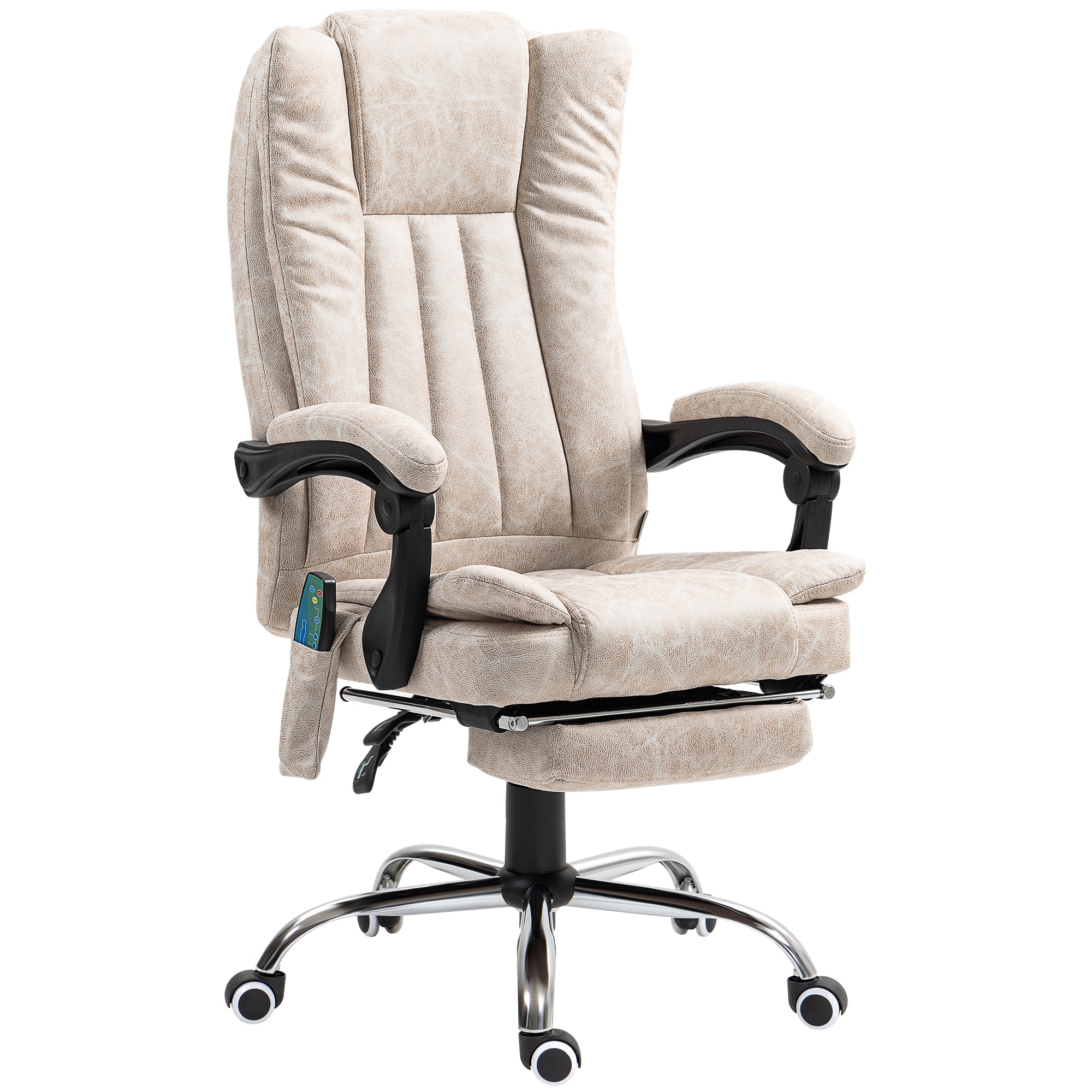 Vinsetto Bürostuhl mit Massagefunktion, Ergonomischer Schreibtischstuhl mit Liegefunktion, Heizfunktion, Seitentasche, Cremeweiß