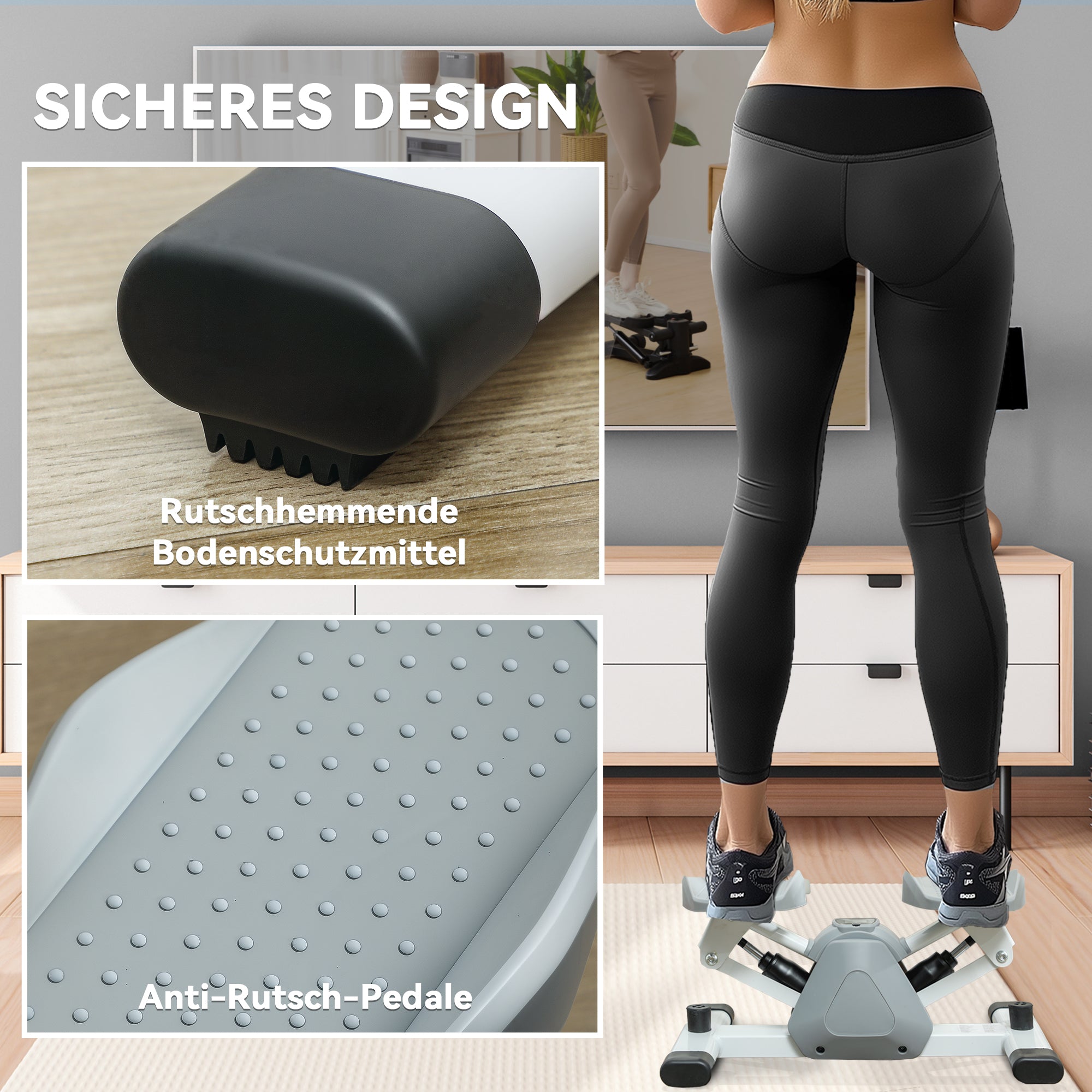 SPORTNOW Mini-Stepper, Step-Maschine für Workouts und Fitness-Übungen, mit LCD-Monitor und rutschfesten Pedalen, Grau