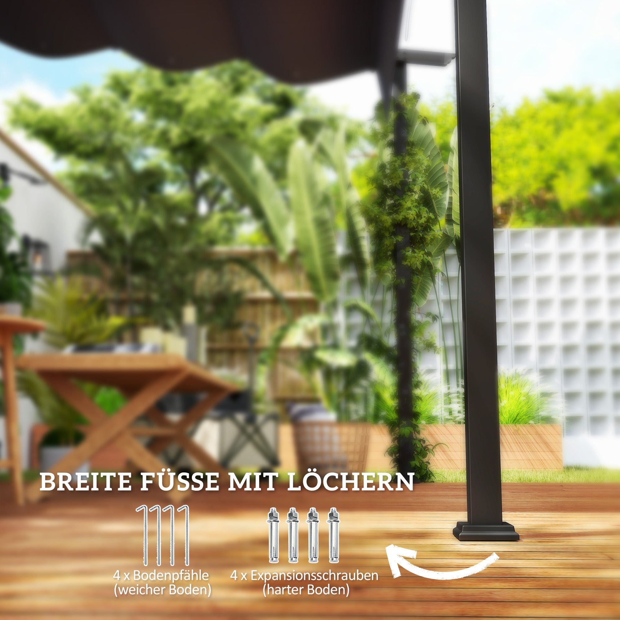 Outsunny Pavillon, 3 x 3 m Pergola, Winddichtes Terrassendach, Wandmontage, Verstellbares Dach, für Garten, Terrasse, Dunkelgrau