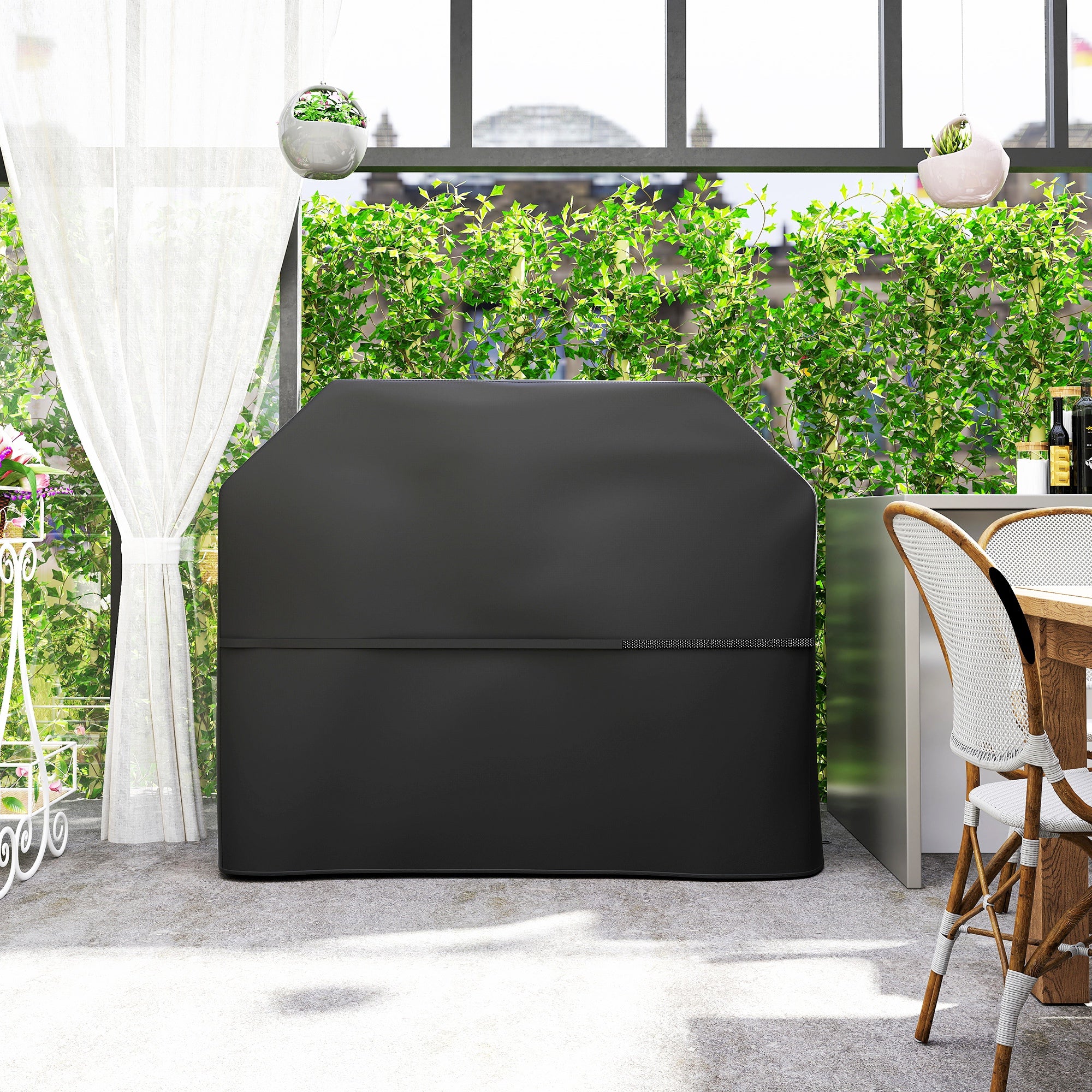 Outsunny Grillabdeckung BBQ Abdeckung Abdeckhaube mit Klettverschlüssen Schwarz, 147 x 61 x 122cm