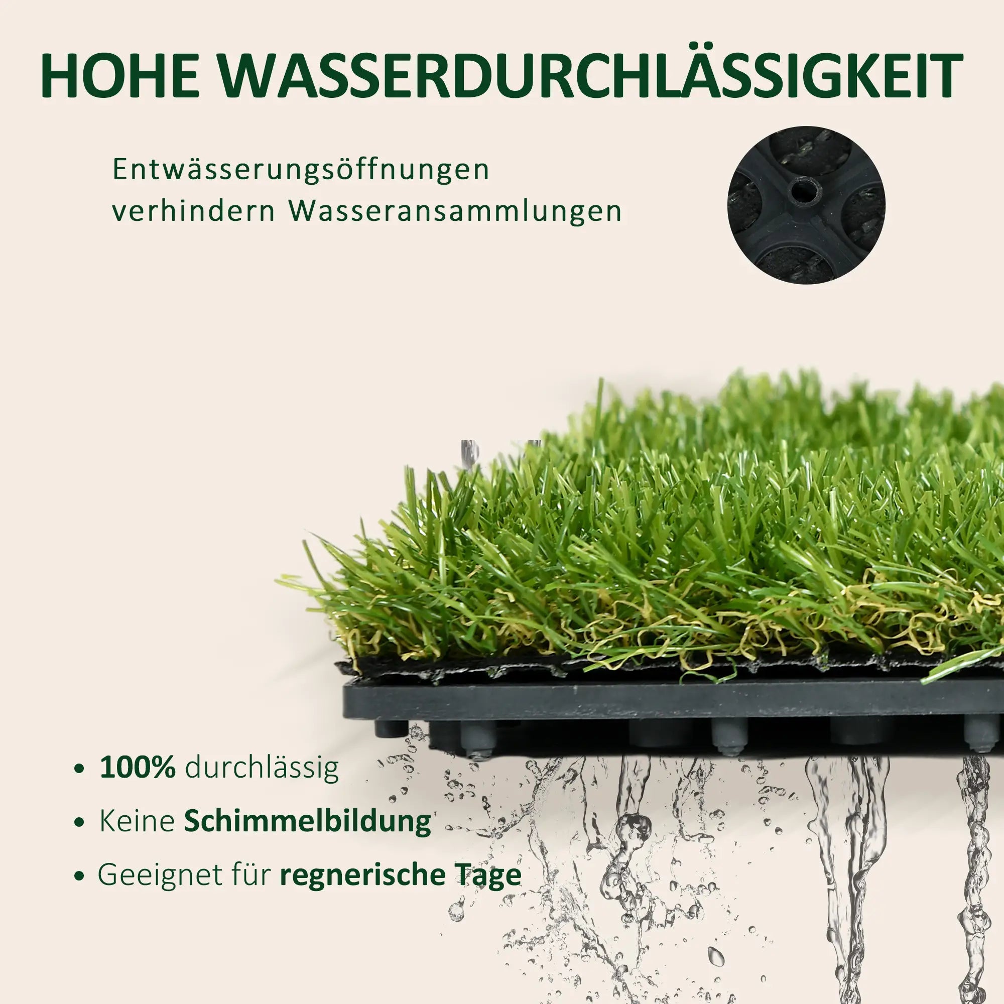 Outsunny Kunstrasen 10er Set naturgetreu UV-beständig Drainagefunktion