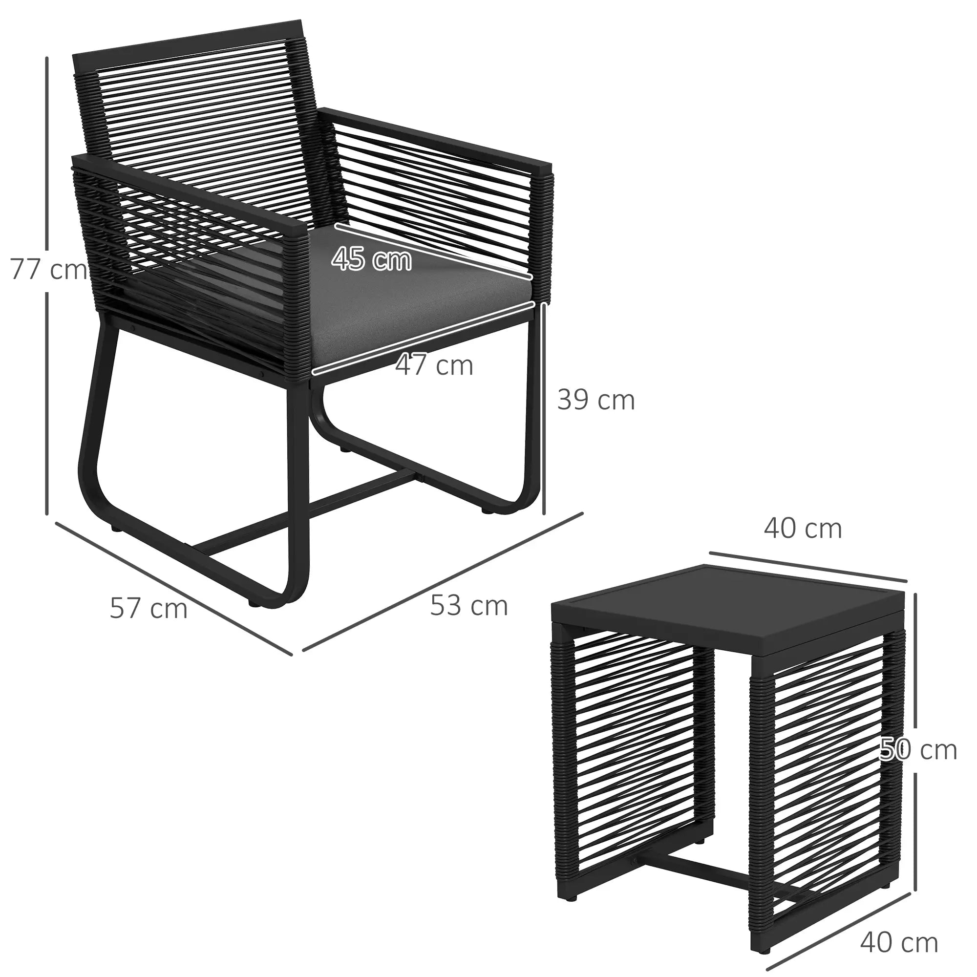 Outsunny Rattan Gartenmöbel Set 3-teilig Outdoor mit Sitzkissen