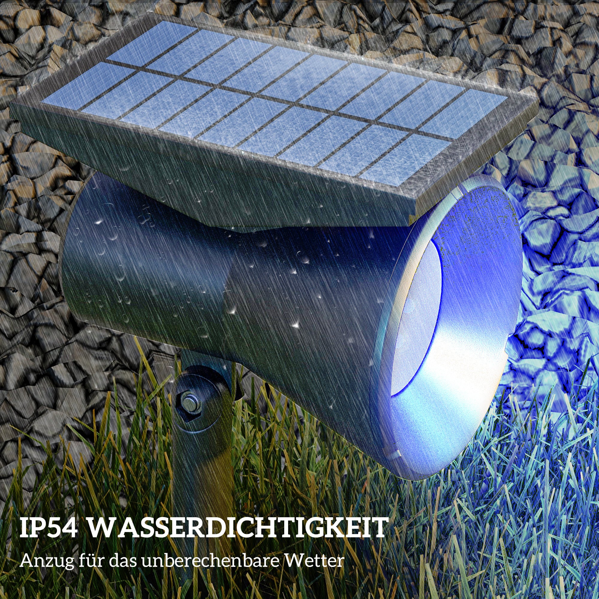 Outsunny Solarleuchten, 2 Stück Solarlampen, Solar Gartenleuchte mit 2 Lichtfarben, Boden-/Wandmontage, IP54 Wasserdicht für Balkon, Terrasse, Schwarz