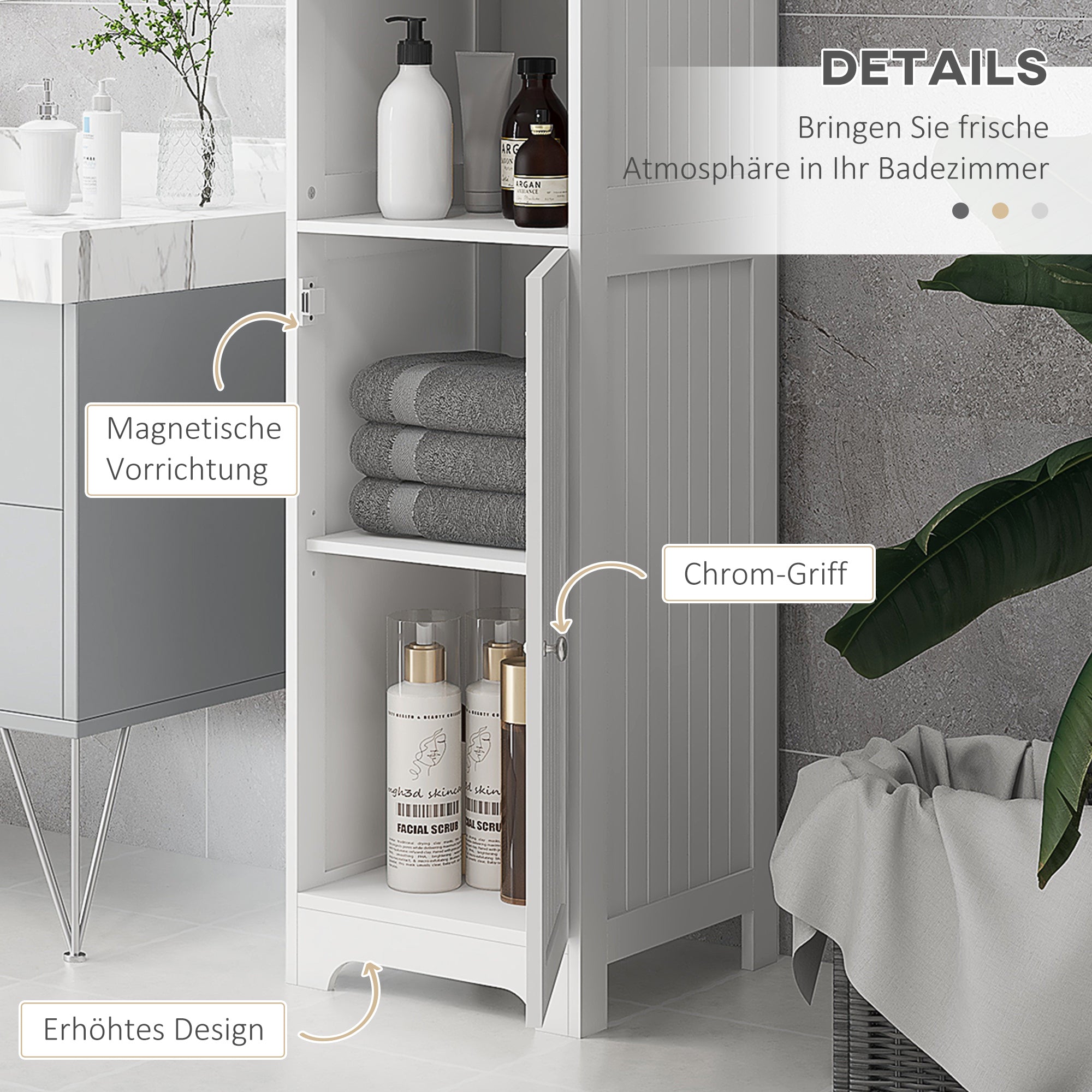 HOMCOM Badezimmerschrank Badschrank Toilettenschrank, 40 cm x 38 cm x 160 cm, Weiß