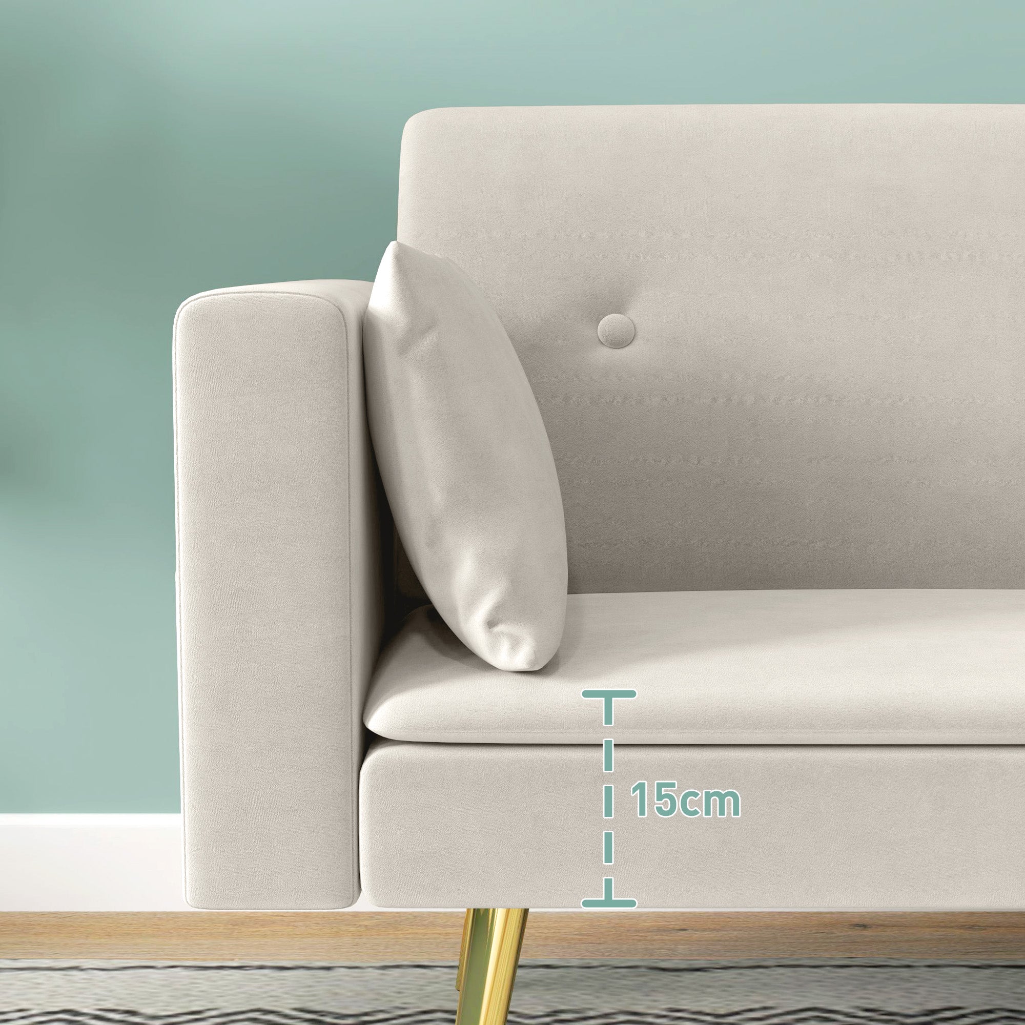HOMCOM 2-Sitzer Bettsofa, Verstellbare Rückenlehne, weiche Kissen, samtartiger Bezug, für Wohnzimmer, Gästezimmer, Beige