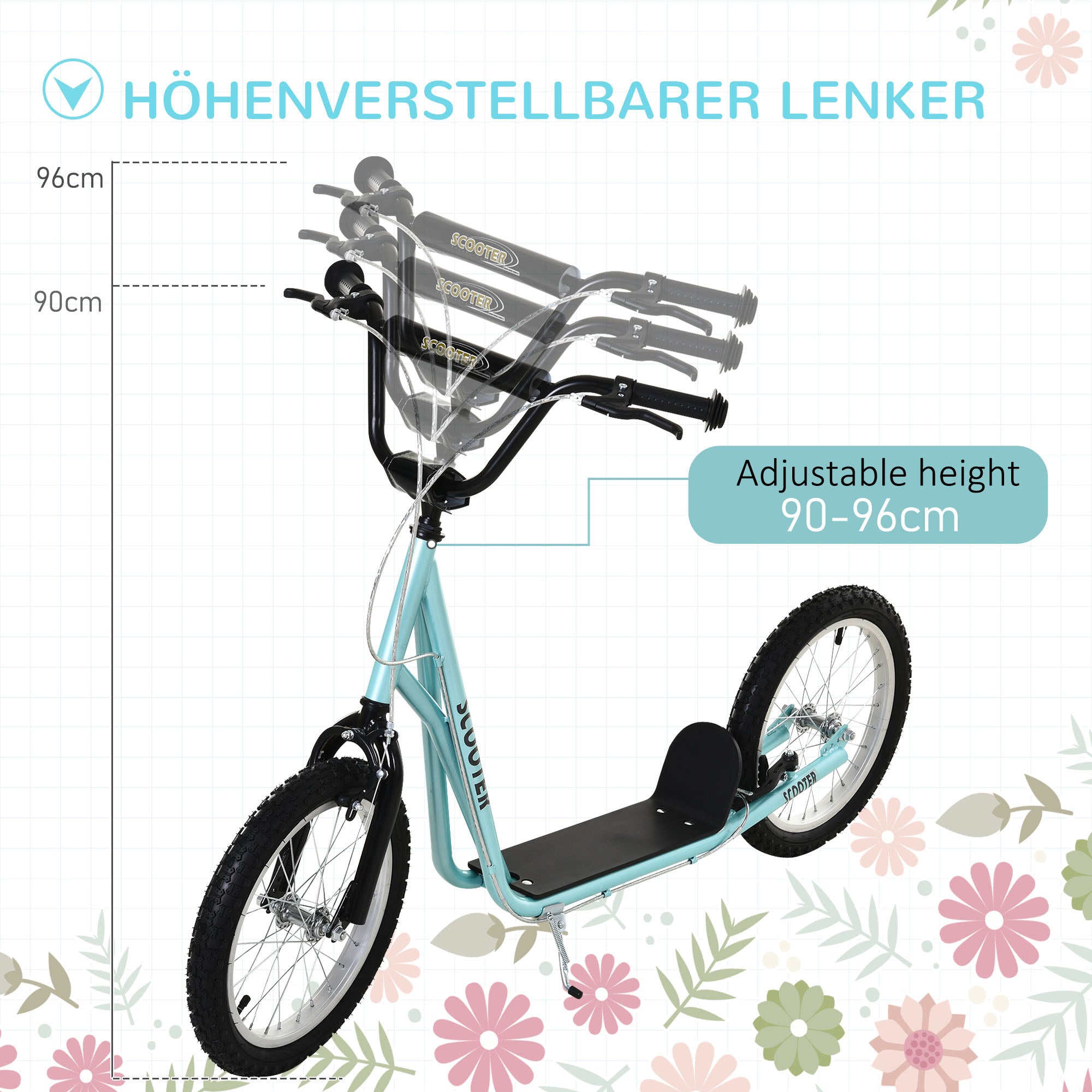 HOMCOM Kinderscooter mit Bremse höhenverstellbar Leichtbau Hellblau