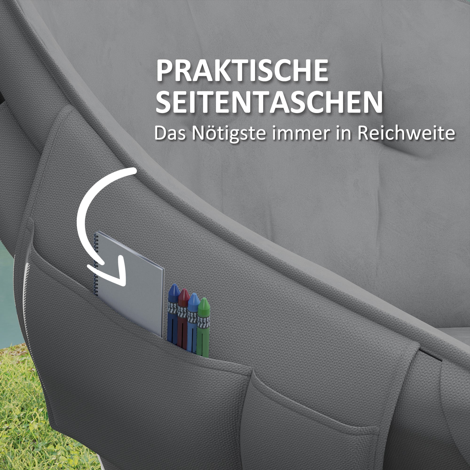 Outsunny Faltstuhl faltbar Campingstuhl mit Seitentasche Tragetasche gepolstert bis 120kg belastbar Dunkelgrau