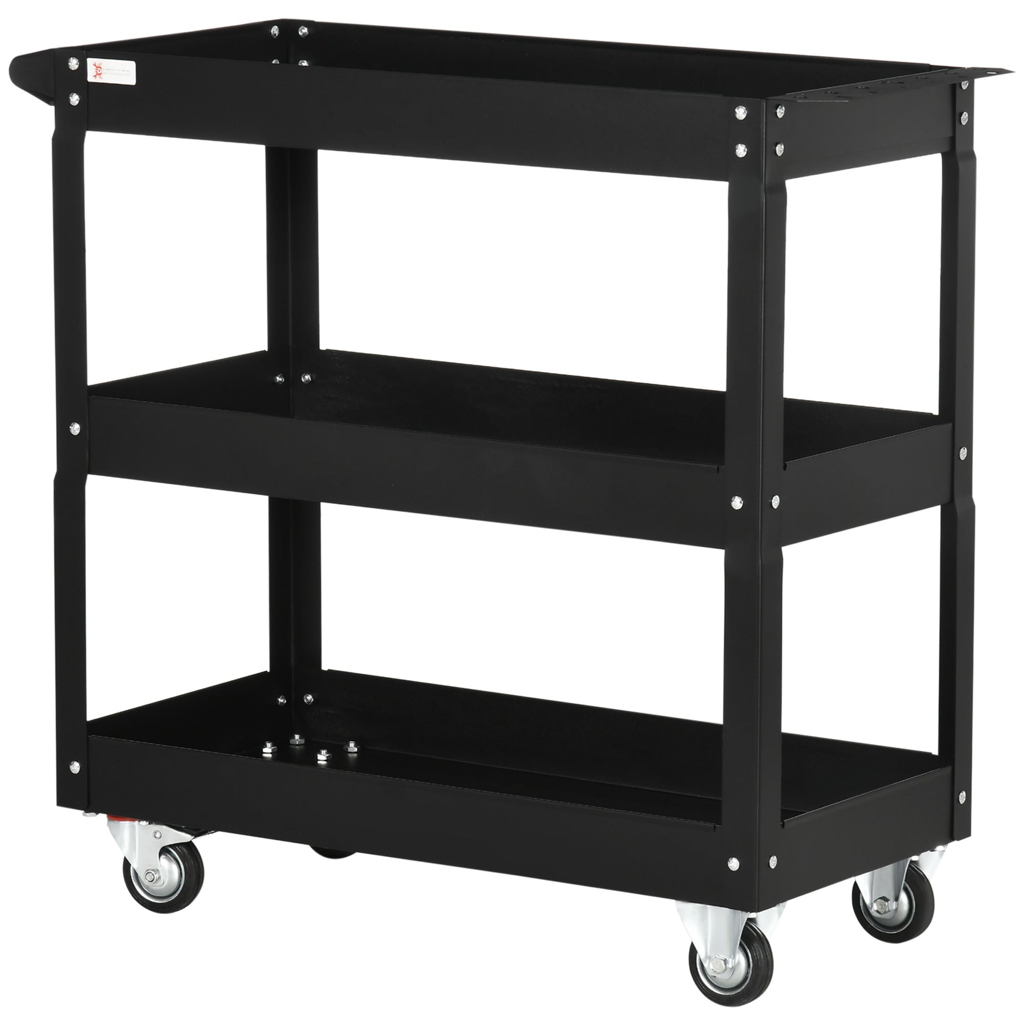 DURHAND 3-stufiger Werkzeugwagen, 4 Rollen, Stahl, 83B x 35,3T x 76H cm, Schwarz