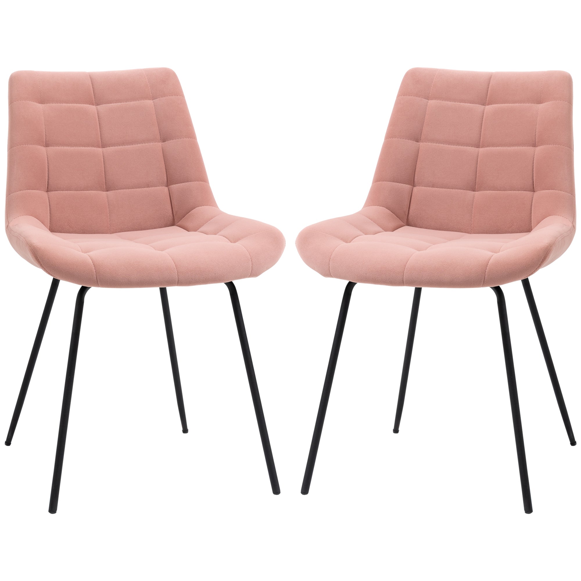 HOMCOM 2er-Set Esszimmerstühle Akzentstühle Küchenstühle, Retro-Design, Samtoptik, 50 cm x 61 cm x 79 cm, Rosa