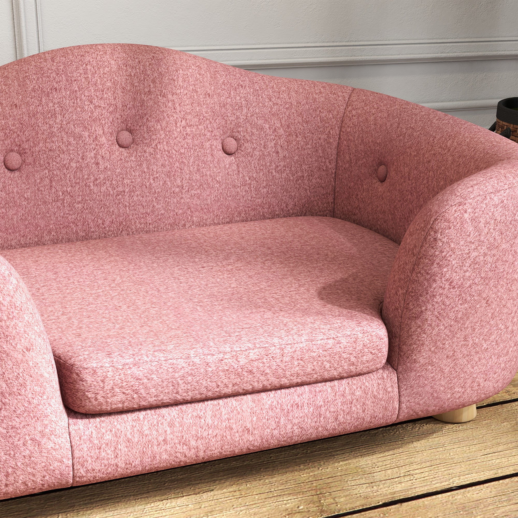 PawHut Haustiersofa Hundematte Hundebett Hundesofa Hundecouch Katzen Sofa mit Kissen Rückentasche Plüsch Schaumstoff Kiefernholz Rosa 70 x 47 x 30 cm