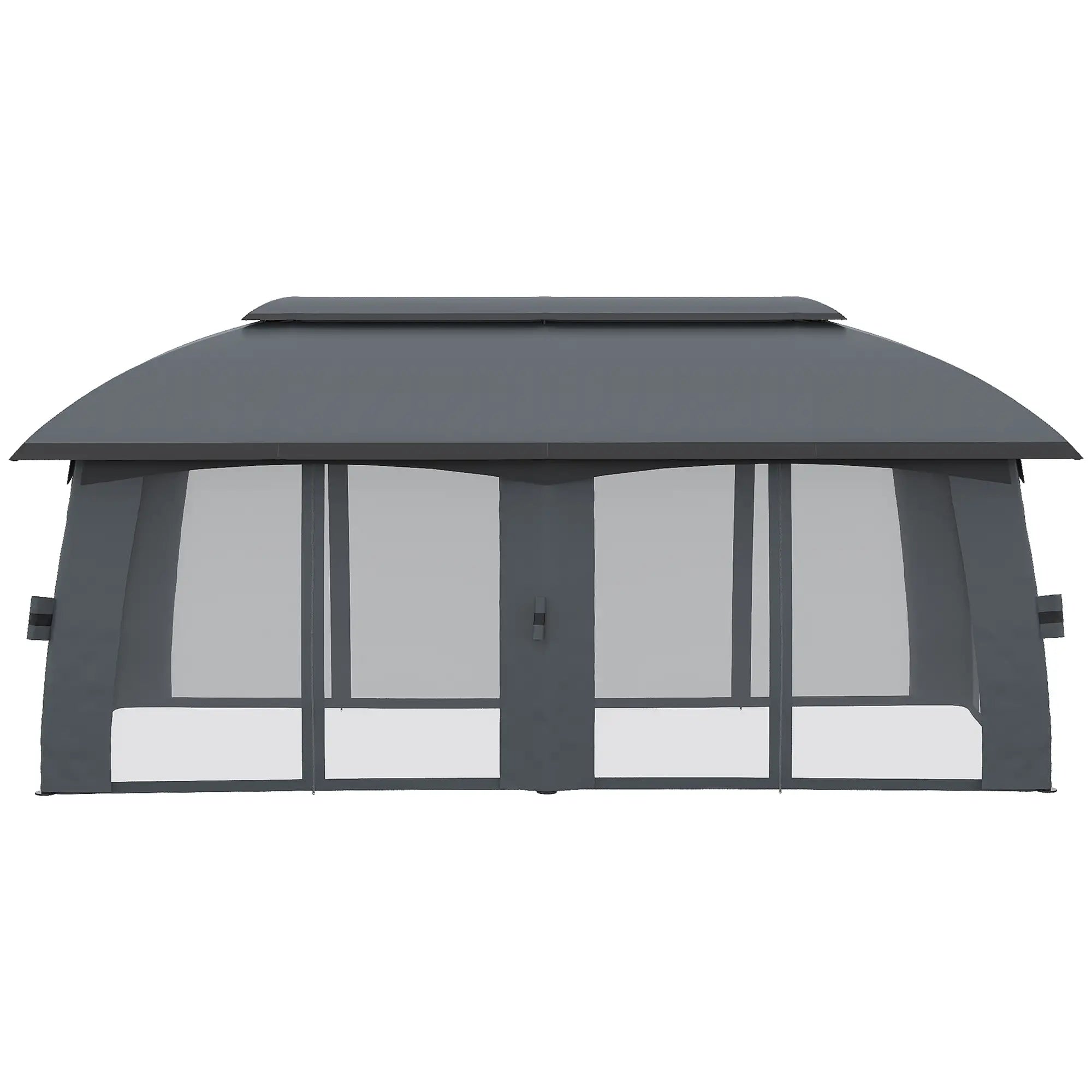 Outsunny Pavillon, Partyzelt, mit Fliegennetzen, Winddach, bis 15 Personen, dunkelgrau, 3 x 6 x 3 m