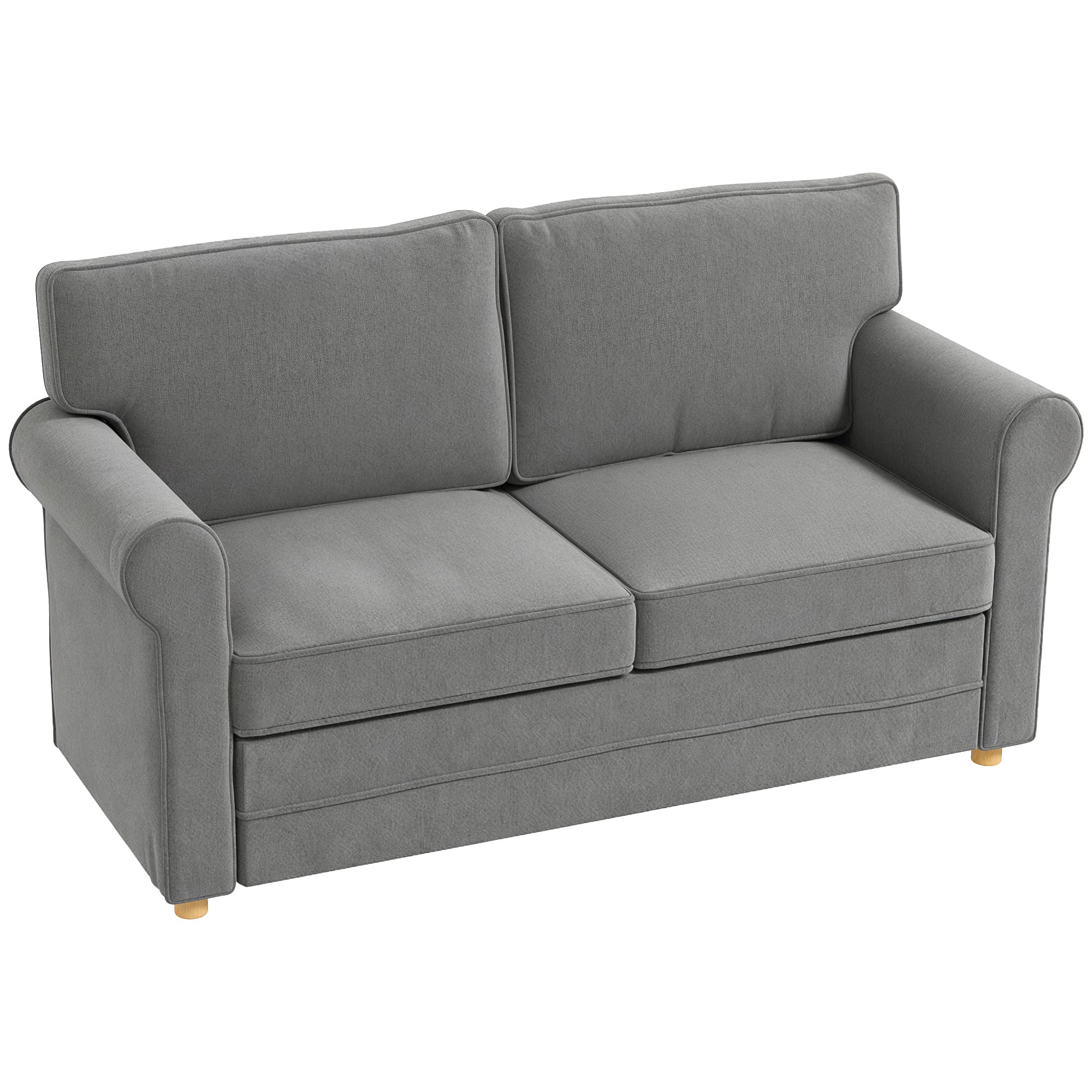 HOMCOM 2-Sitzer-Sofa, Kompakte Wohnzimmercouch, Stoff in Leinenoptik, weiche Sitzkissen, Stahlrahmen, Dunkelgrau
