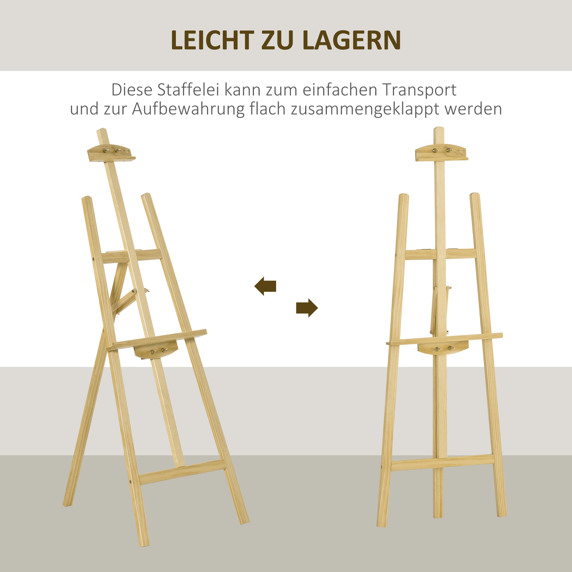 HOMCOM Staffelei Sitz- und Standstaffelei Klappbare Atelierstaffelei 75° einstellbar mit Halterung für Kunstmalerei Und Außenwerbung Kiefernholz Natur 51,5 x 71,5 x 134,5 cm