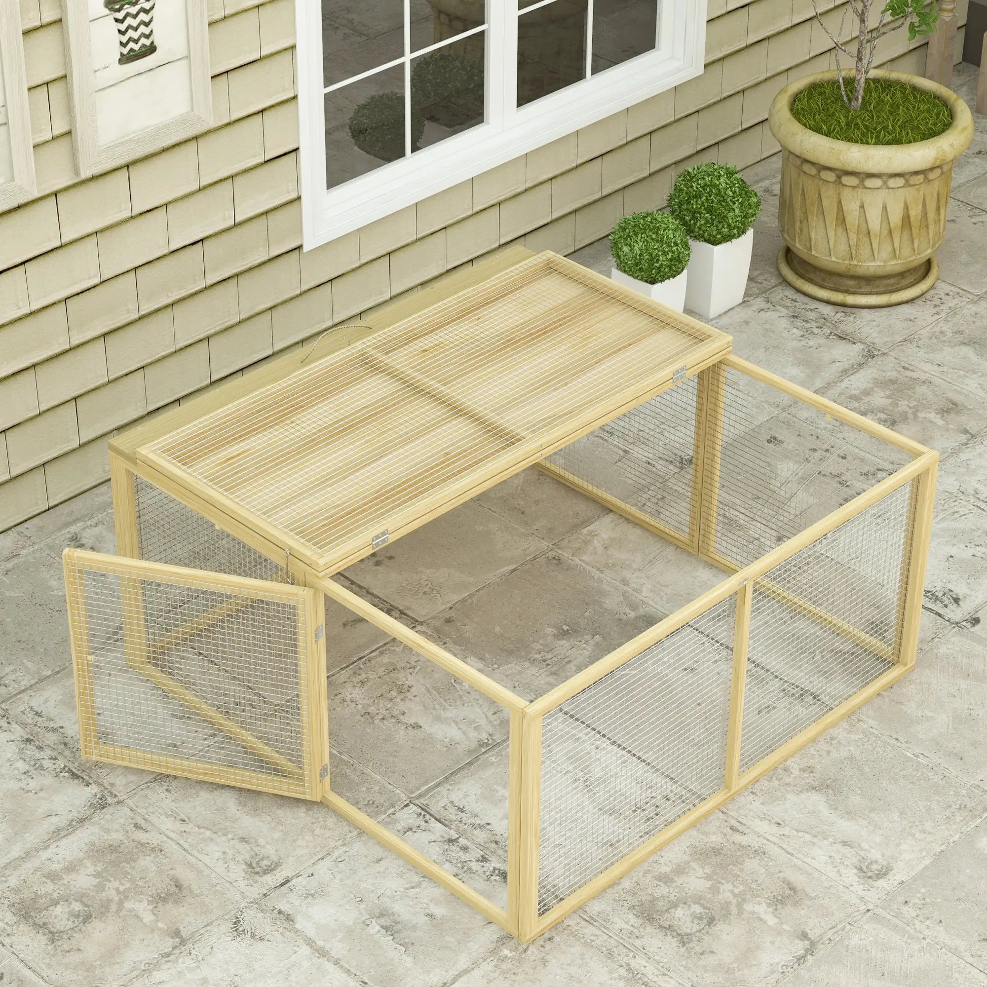 PawHut Kleintierstall Freilaufgehege faltbar mit Türen Tannenholz