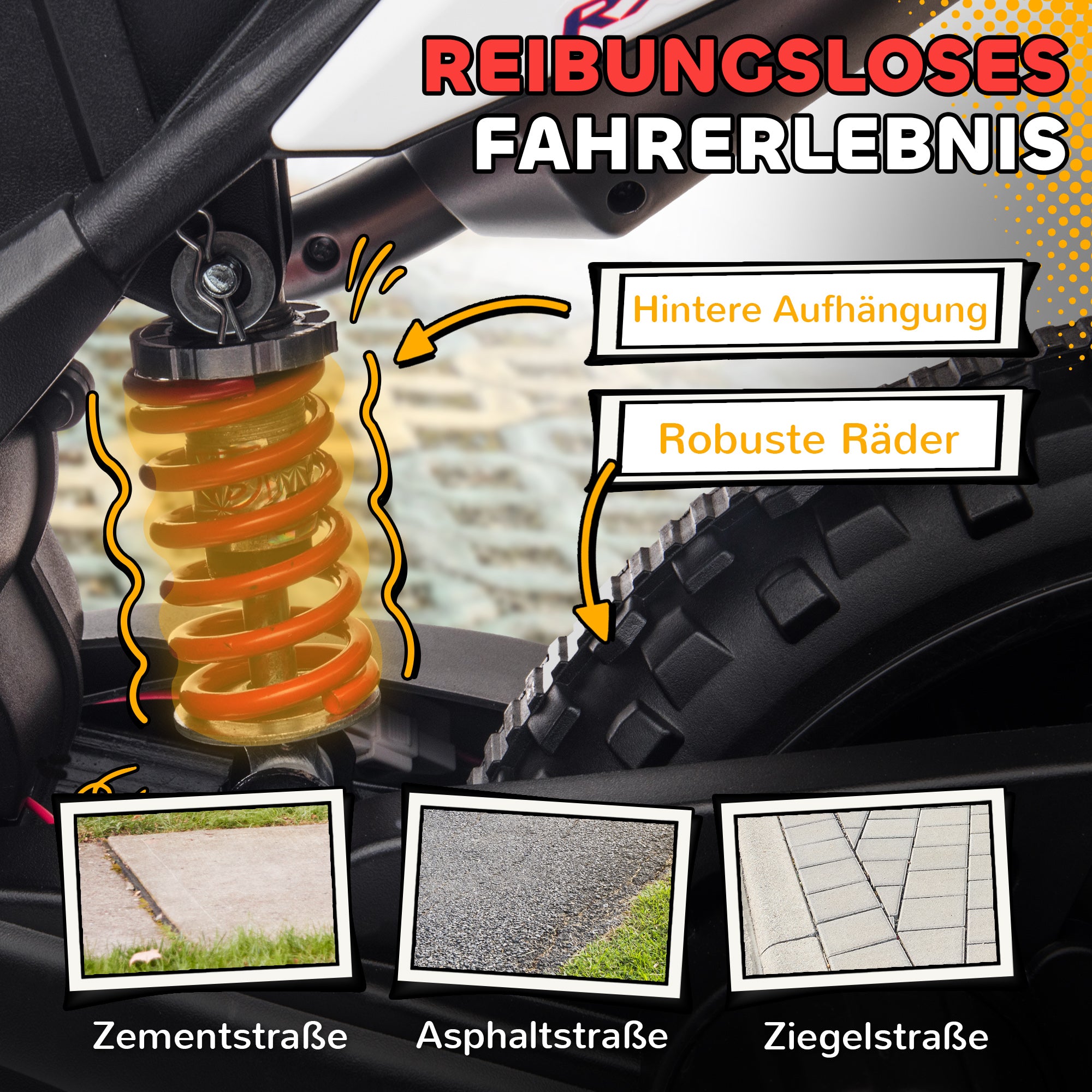 AIYAPLAY 12V Kinder-Motorrad mit Stützrädern, LED-Lichtern, Musik, USB, Elektro-Motorrad für Jungen und Mädchen, Weiß