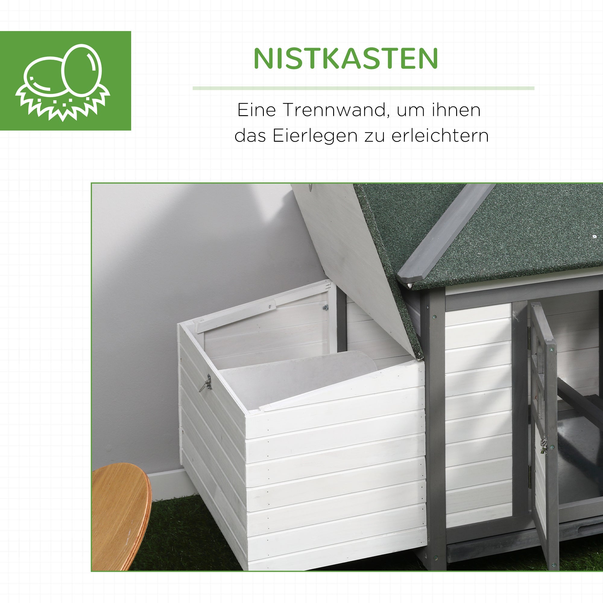 PawHut Hühnerstall für Zwerghühner 196 x 76 x 97 cm Hühnerhaus mit Nistkasten, Freilaufgehege Sitzstange, Kleintierstall aus Holz, Grau