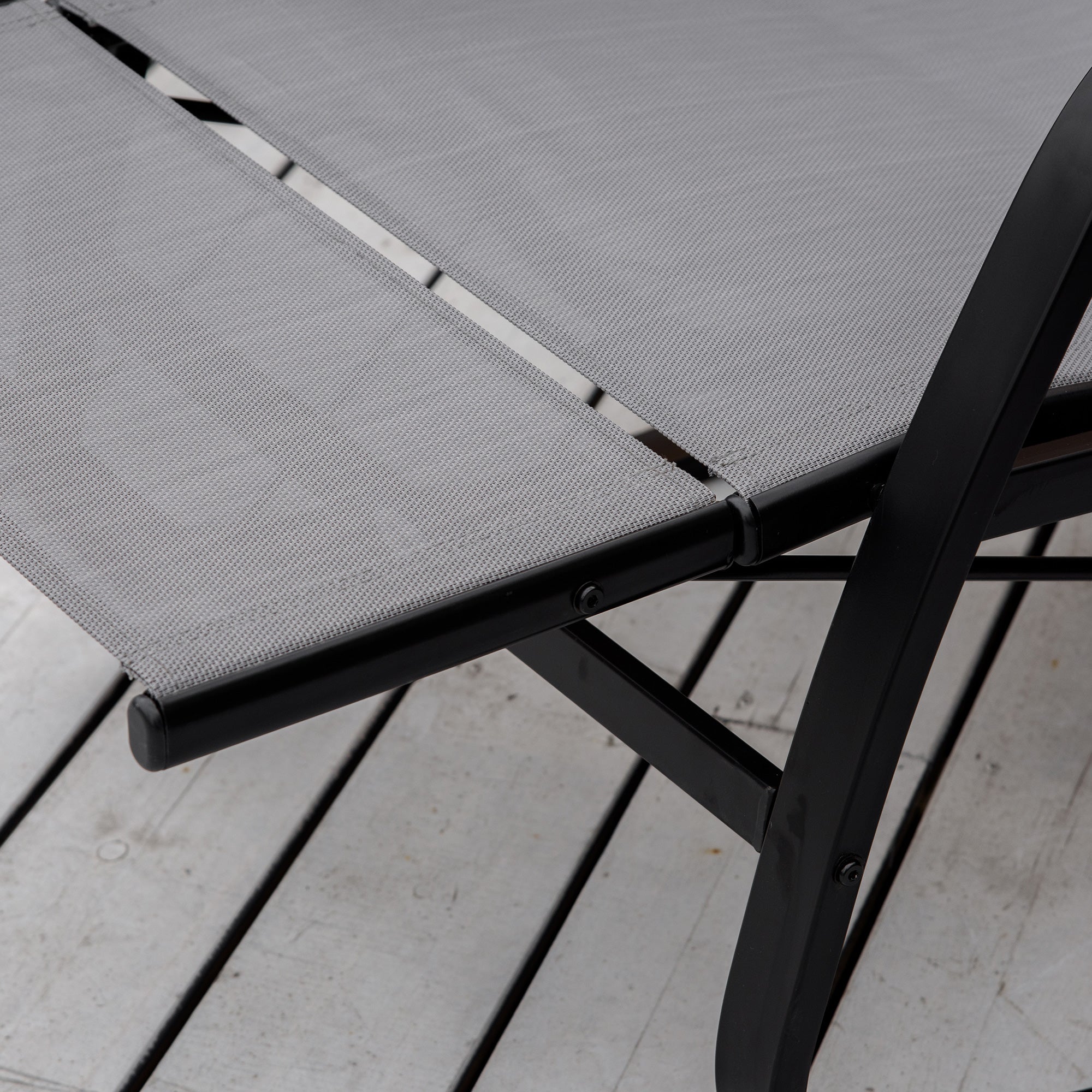 Outsunny Schaukelstuhl Schaukelliege mit Rückenlehne Fußstütze verstellbar Gartenliege Schwungliege bis 160 kg belastbar Texteline Grau 90 x 64 x 96,5 cm