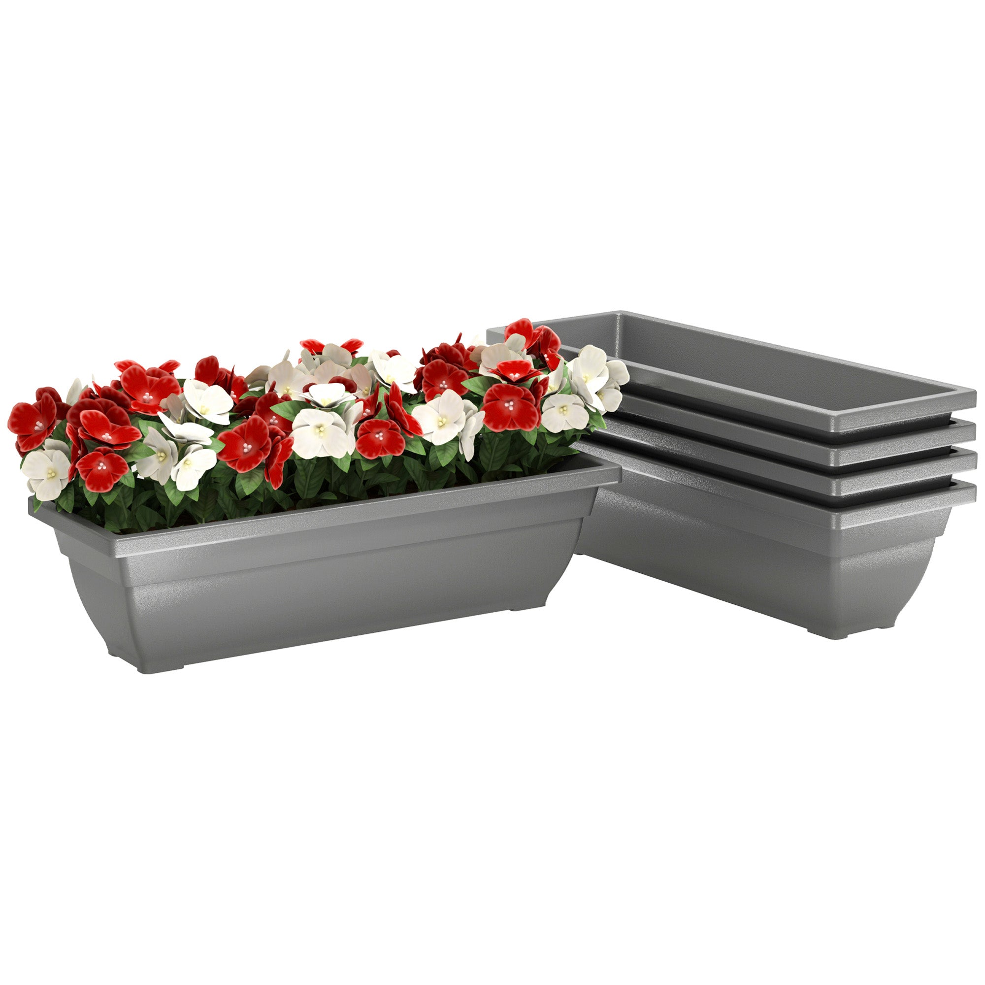 Outsunny 5er-Set Blumentöpfe, Pflanzengefäße aus Kunststoff für Terrasse, Garten, Balkon, 59 x 21 x 16 cm, Grau
