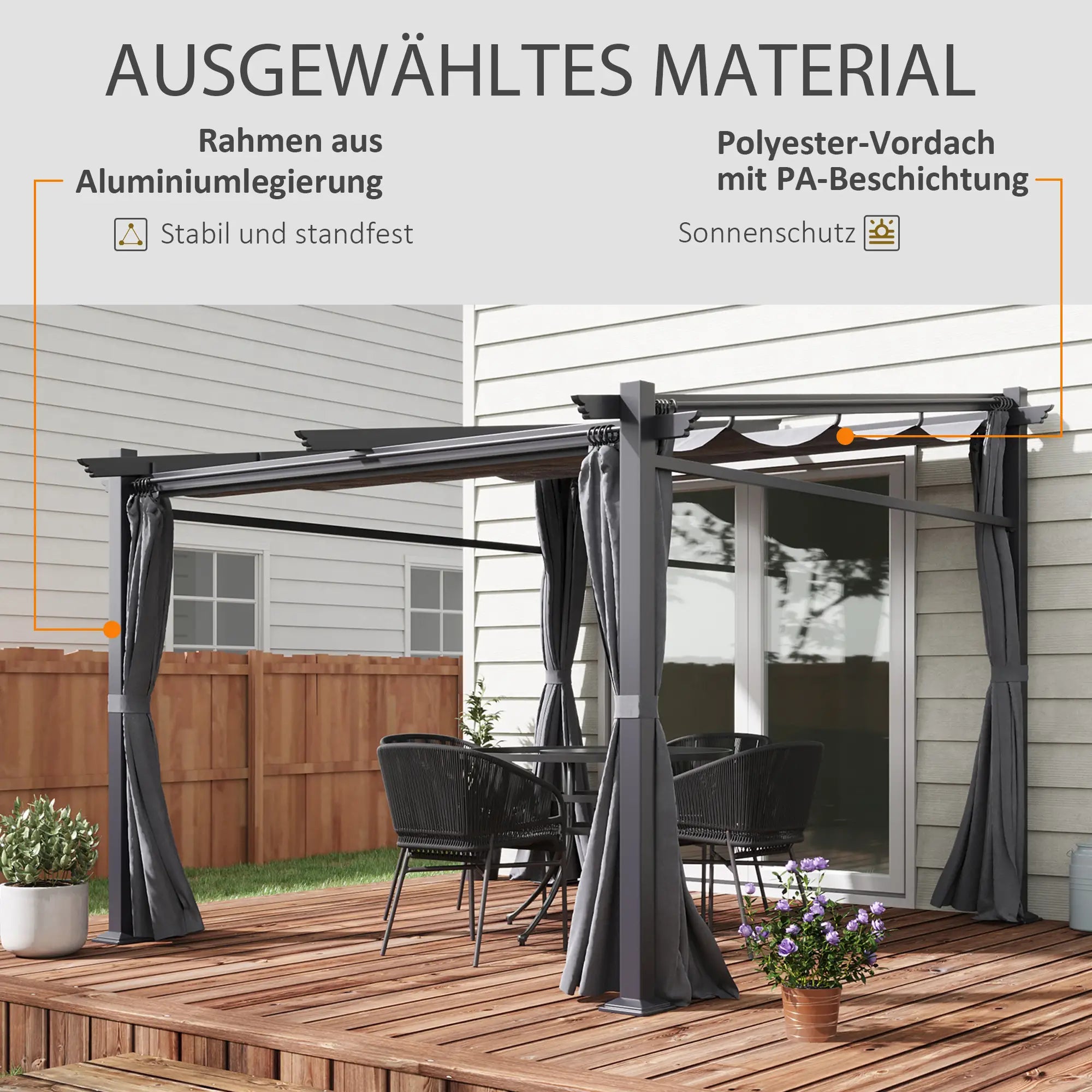Outsunny Pergola mit ausziehbarem Dach Seilzugsystem