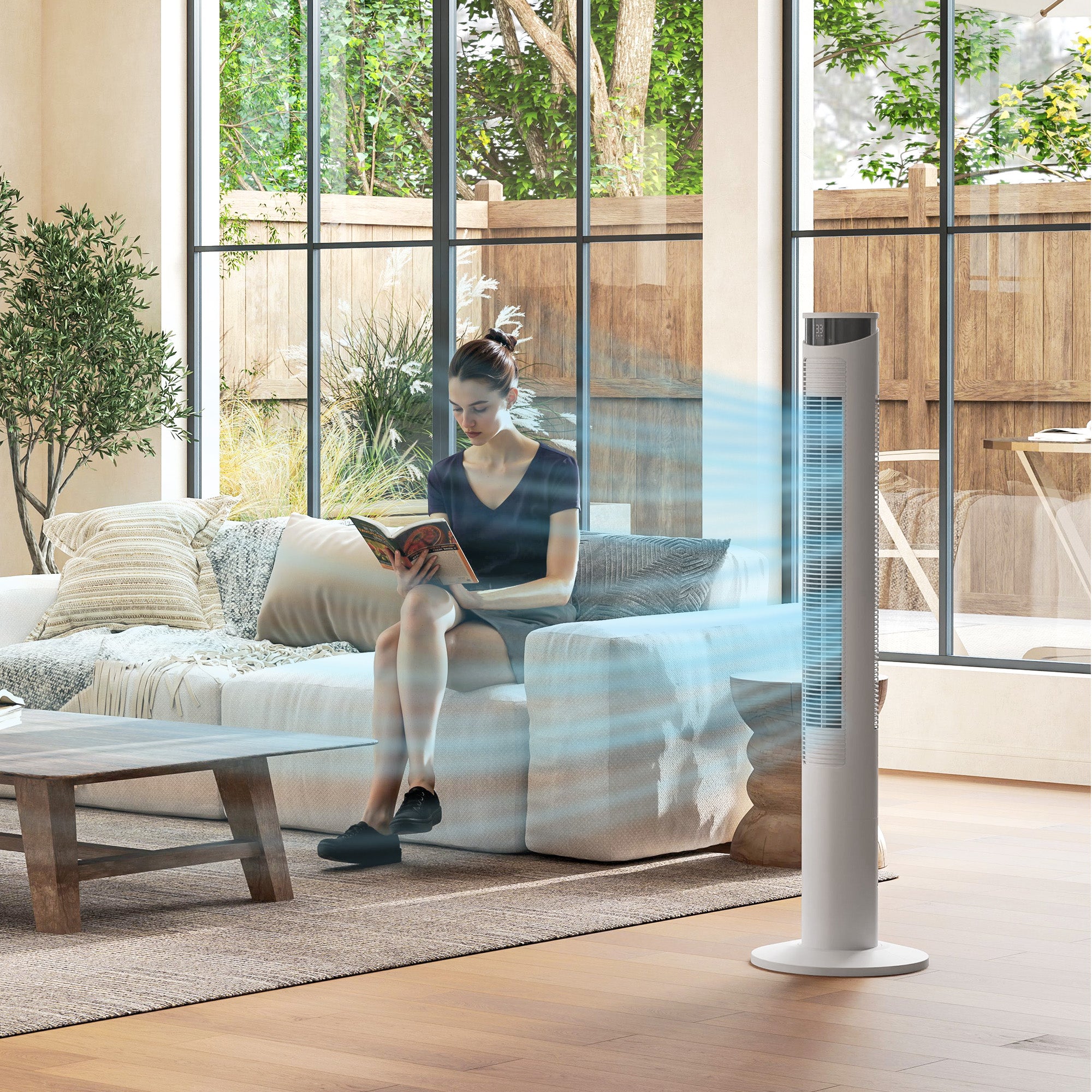 HOMCOM Turmventilator, Klimaanlage mit 4 Modi, 3 Geschwindigkeiten, Timer, Weiß