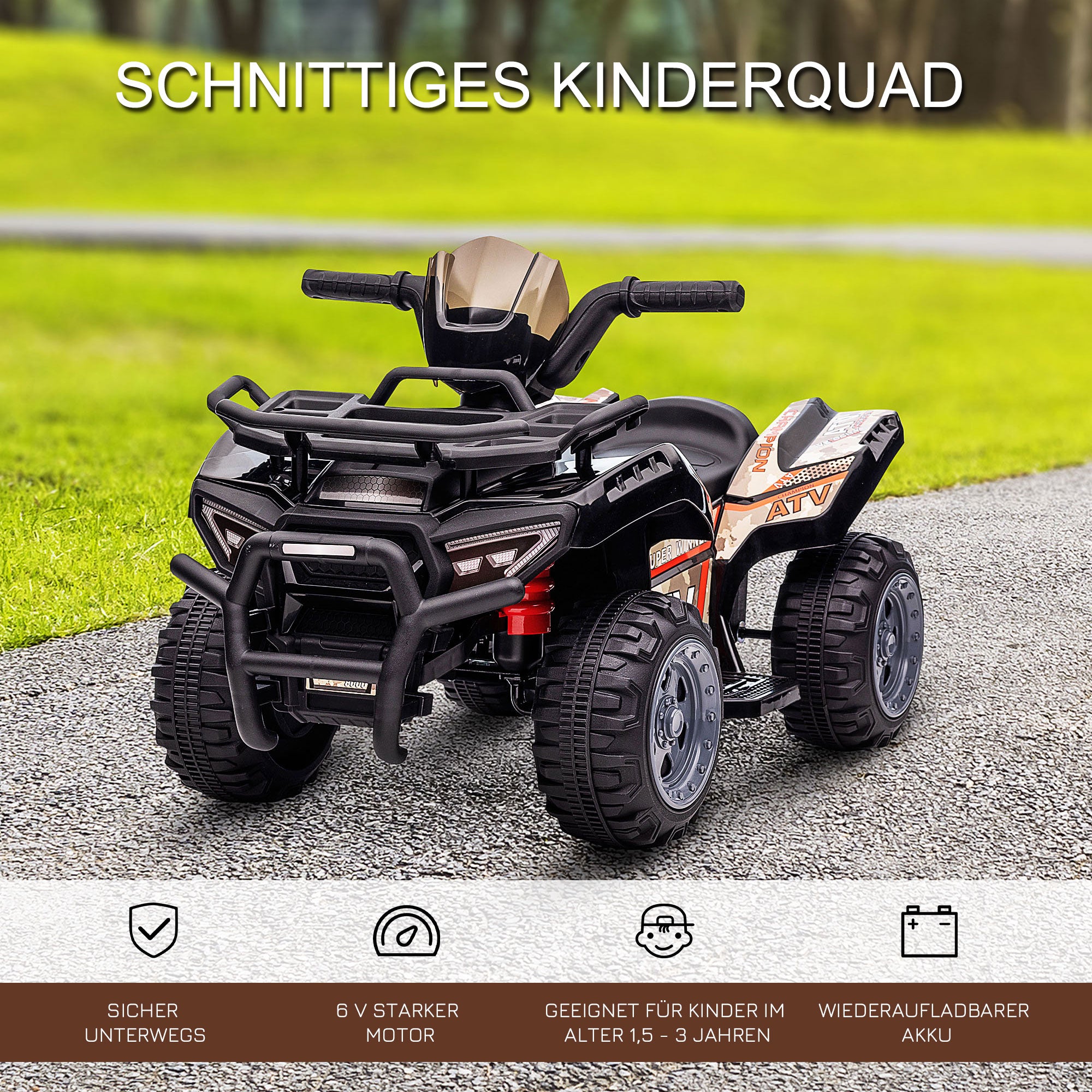 HOMCOM Kinder Quad Elektro 6V Kinderquad mit Vorwärtsfunktion, Musik, Elektro-Quad für Kinder 1,5-3 Jahre Schwarz