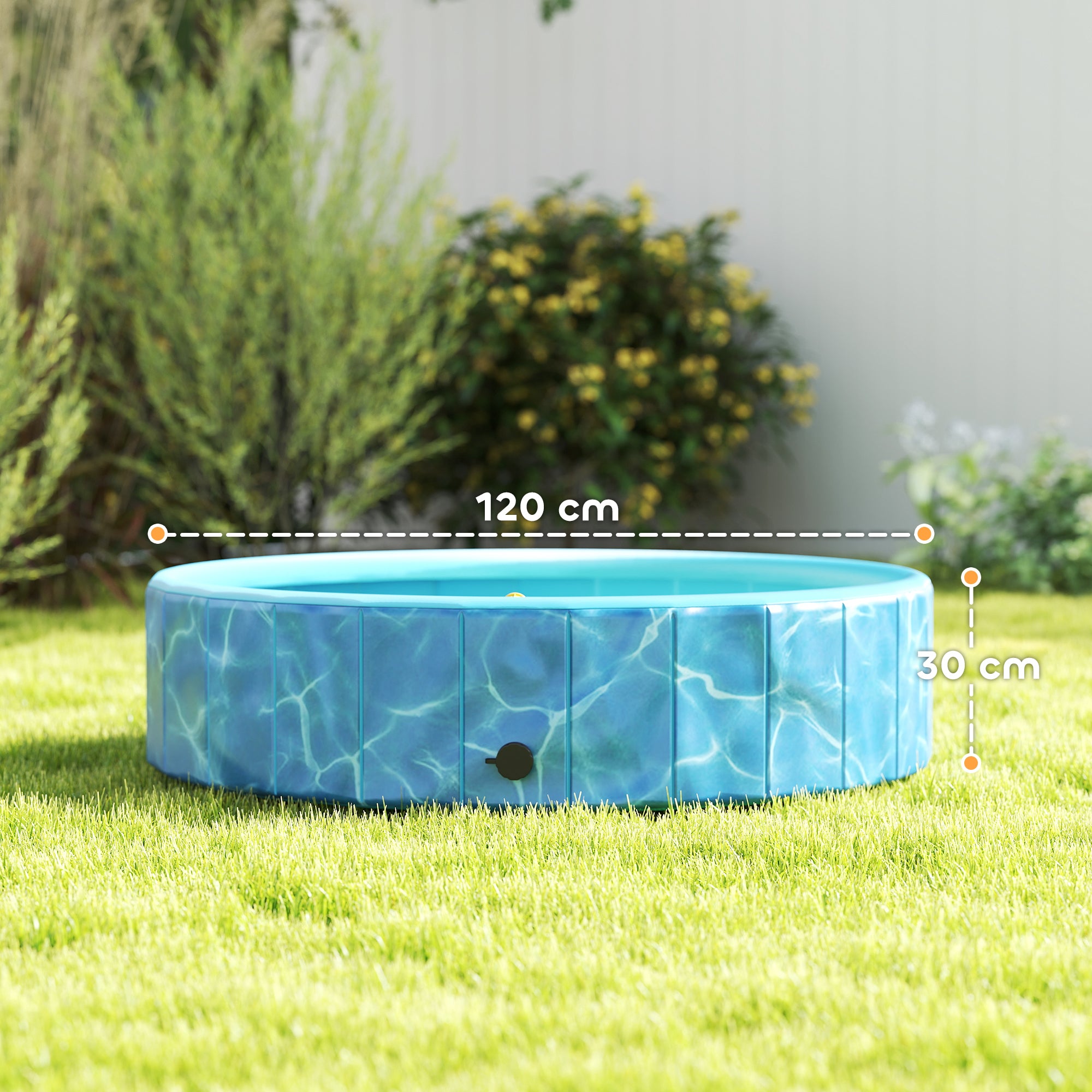 PawHut Hundepool Faltbar Planschbecken mit Brunnen- und Wasserpolsterdesign Ø120 x 30 cm Blau