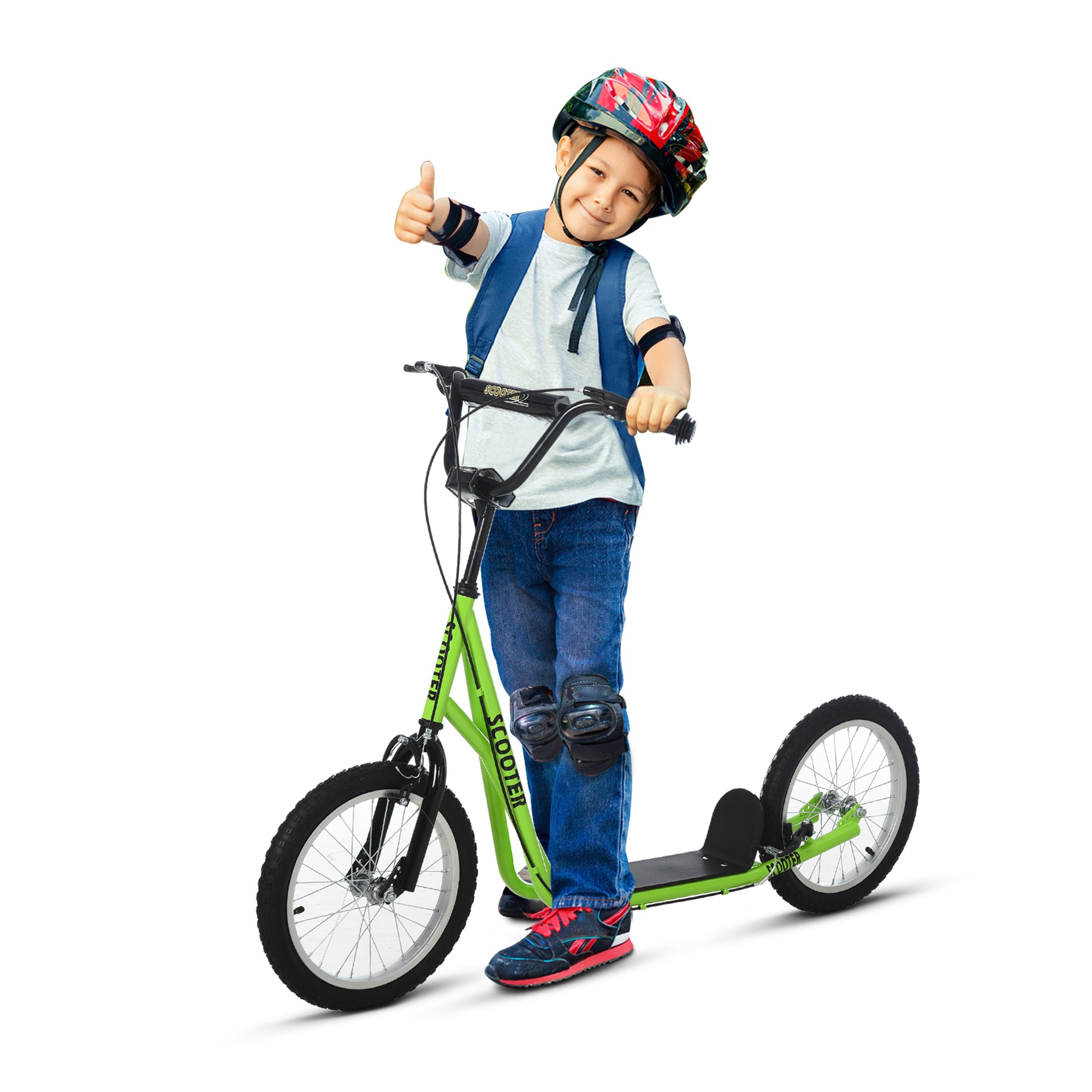 HOMCOM Kinderroller Scooter Tretroller Cityroller Kickscooter Roller Kinder Kickboard mit Luftreifen und Handbremse Scooter Kinder ab 5 Jahre 16 Zoll Grün 139 x 58 x 90-96 cm