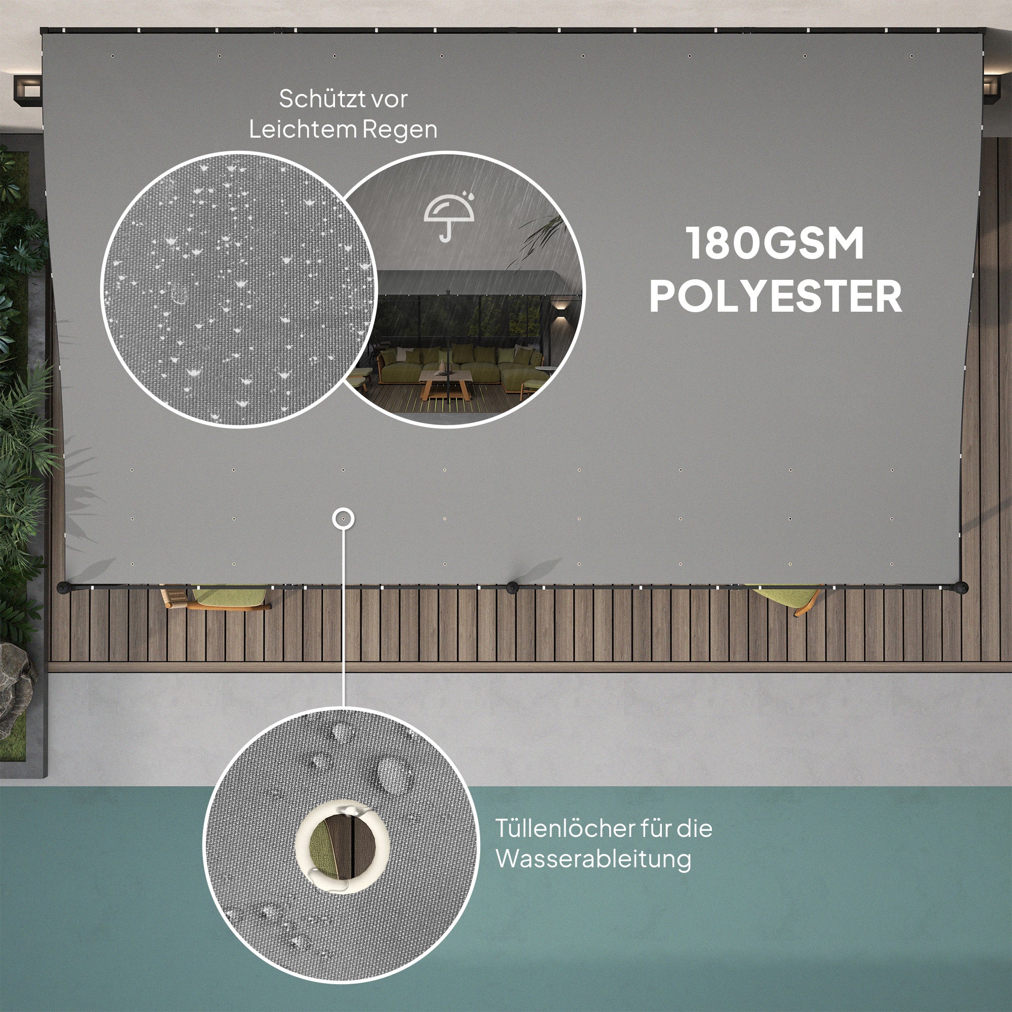 Outsunny 3 x 5 m Pergola, Flexibles Gartendach mit wasserfester Plane und Metallrahmen, Schattenspender, Dunkelgrau