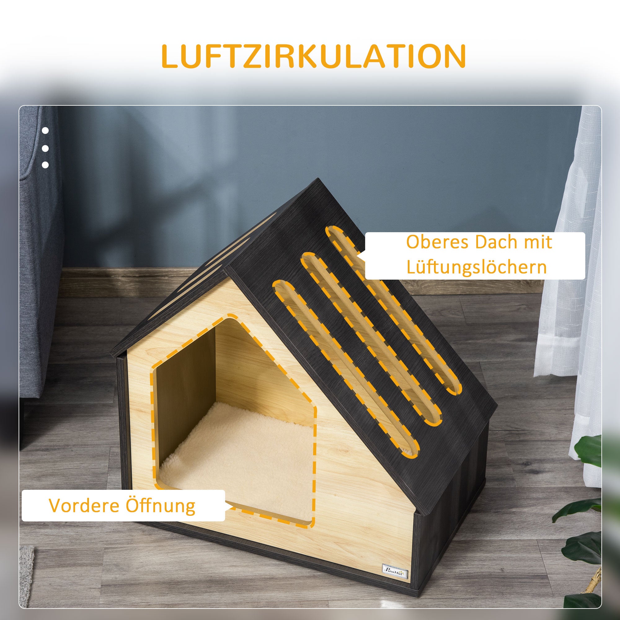 Pawhut Hundehütte Indoor Hundehöhle mit Kissen Hundehaus Hundehöhle mit schrägem Dach Katzenhaus für kleine Hunde bis 8 kg 60 x 40 x 59,2 cm, Braun