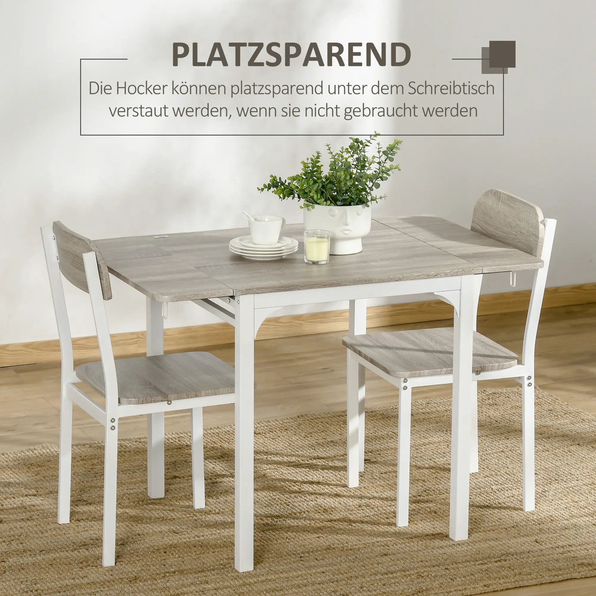 HOMCOM Essgruppe Klapptisch 2 Stühle platzsparend natur weiß