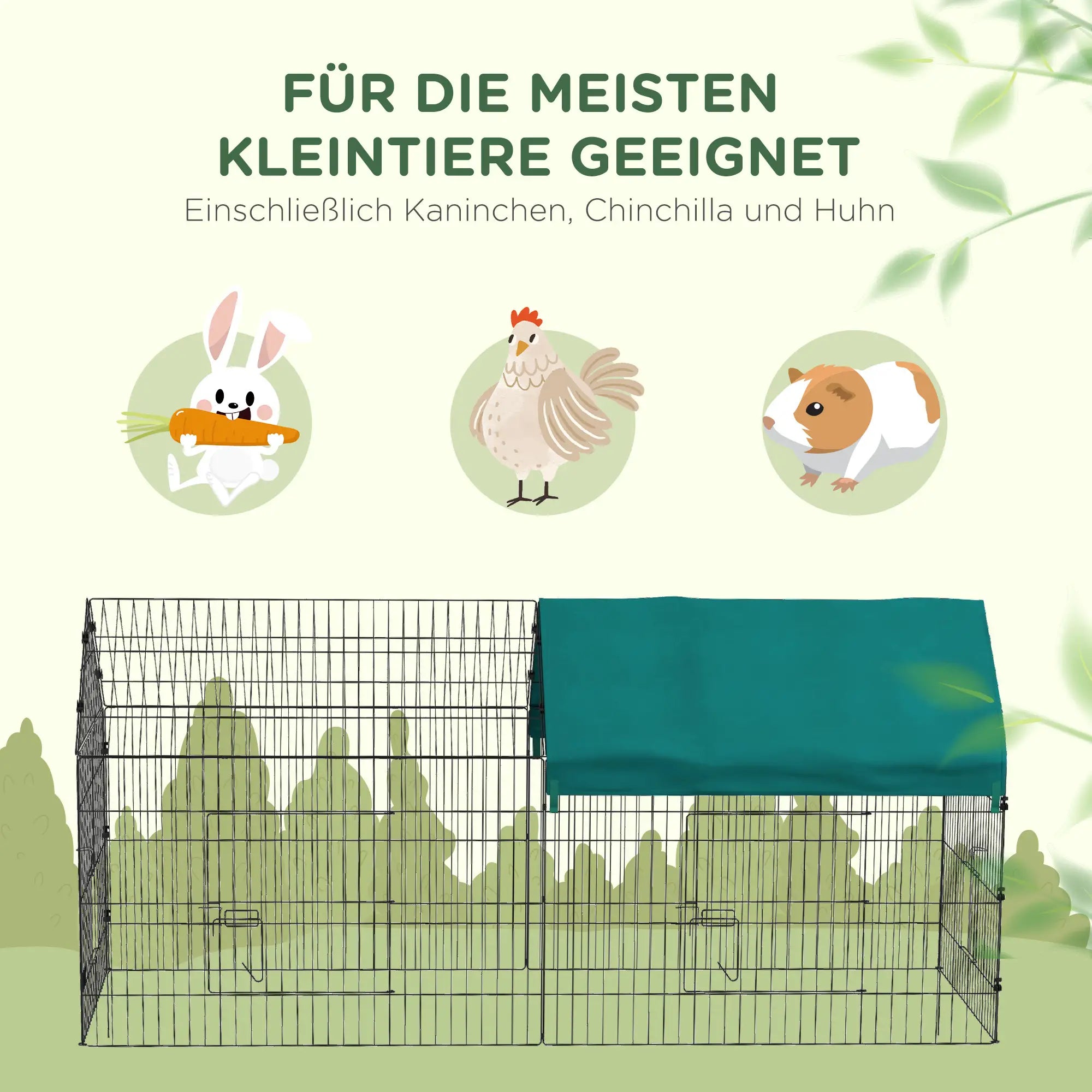PawHut Kleintiergehege Outdoor mit Abdeckung und 4 Türen