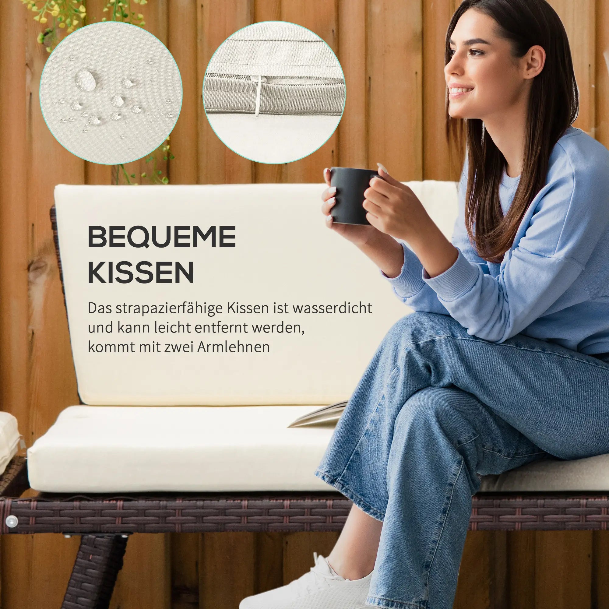 Outsunny Polyrattan Gartensofa 2-Sitzer klappbare Armlehnen