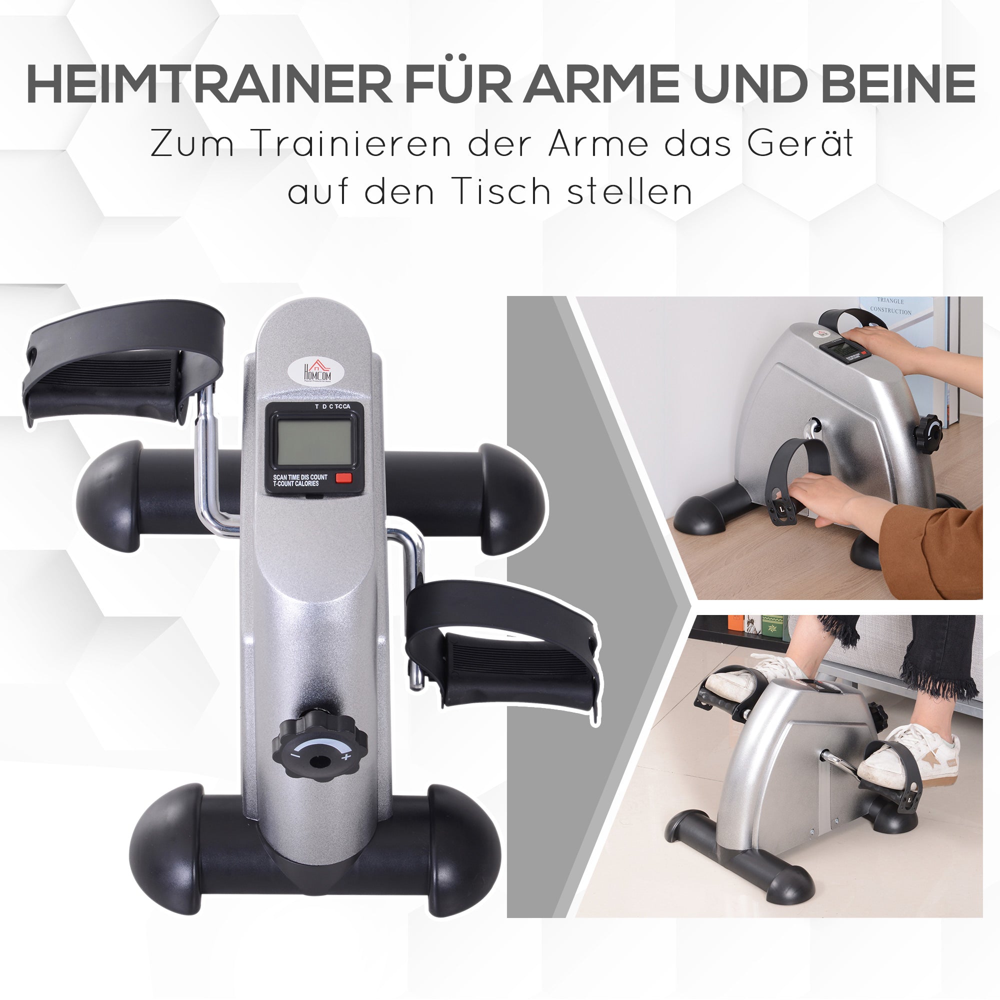 HOMCOM Mini Heimtrainer Fitnessbike Pedaltrainer mit LCD-Display verstellbarer Widerstand Arm und Beintrainer Hometrainer Fitnessgerät für Senioren Zuhause Heim Büro 35 x 40 x 31 cm Silber