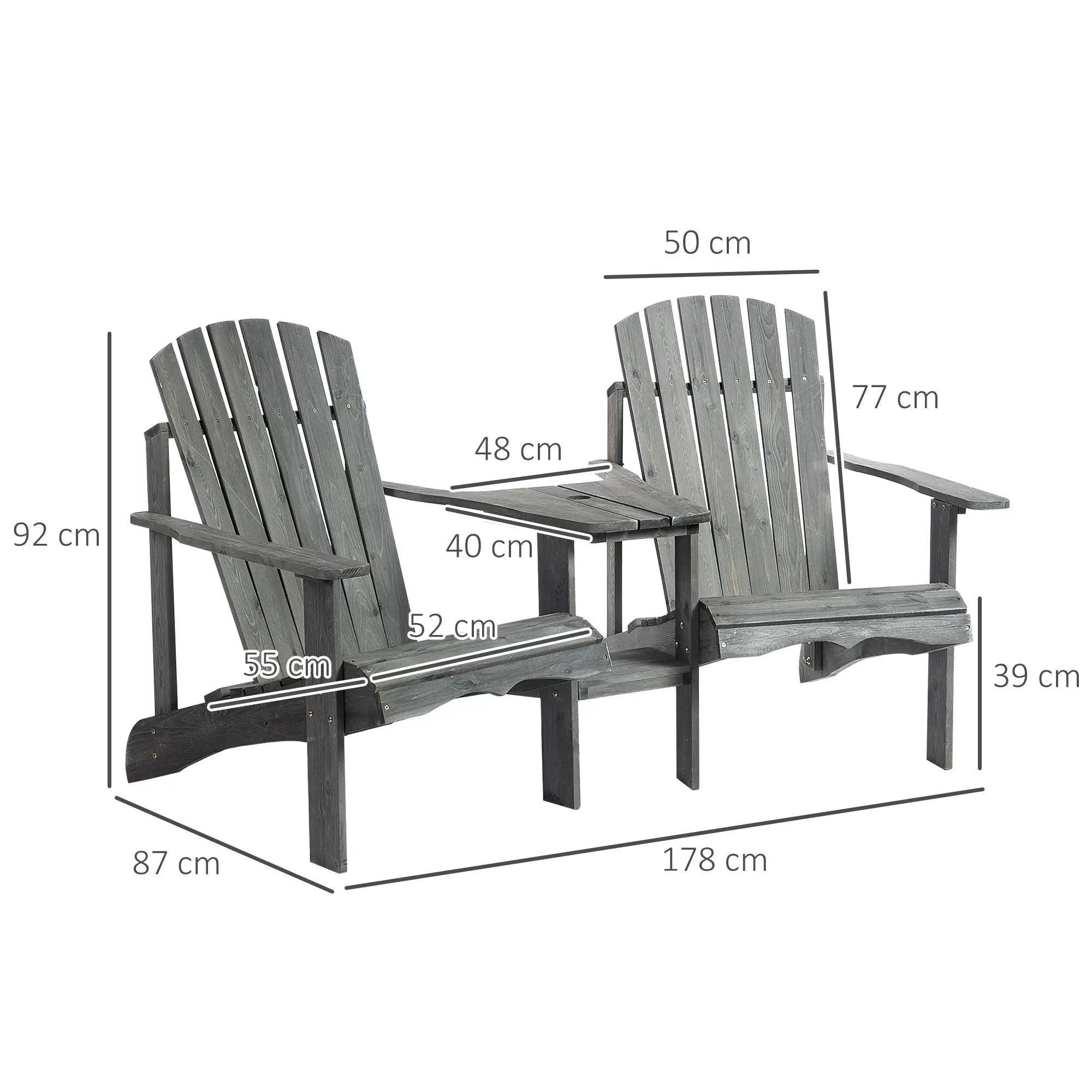 Outsunny Adirondack Gartenstuhl 2er-Set mit Tisch Schirmloch Massivholz
