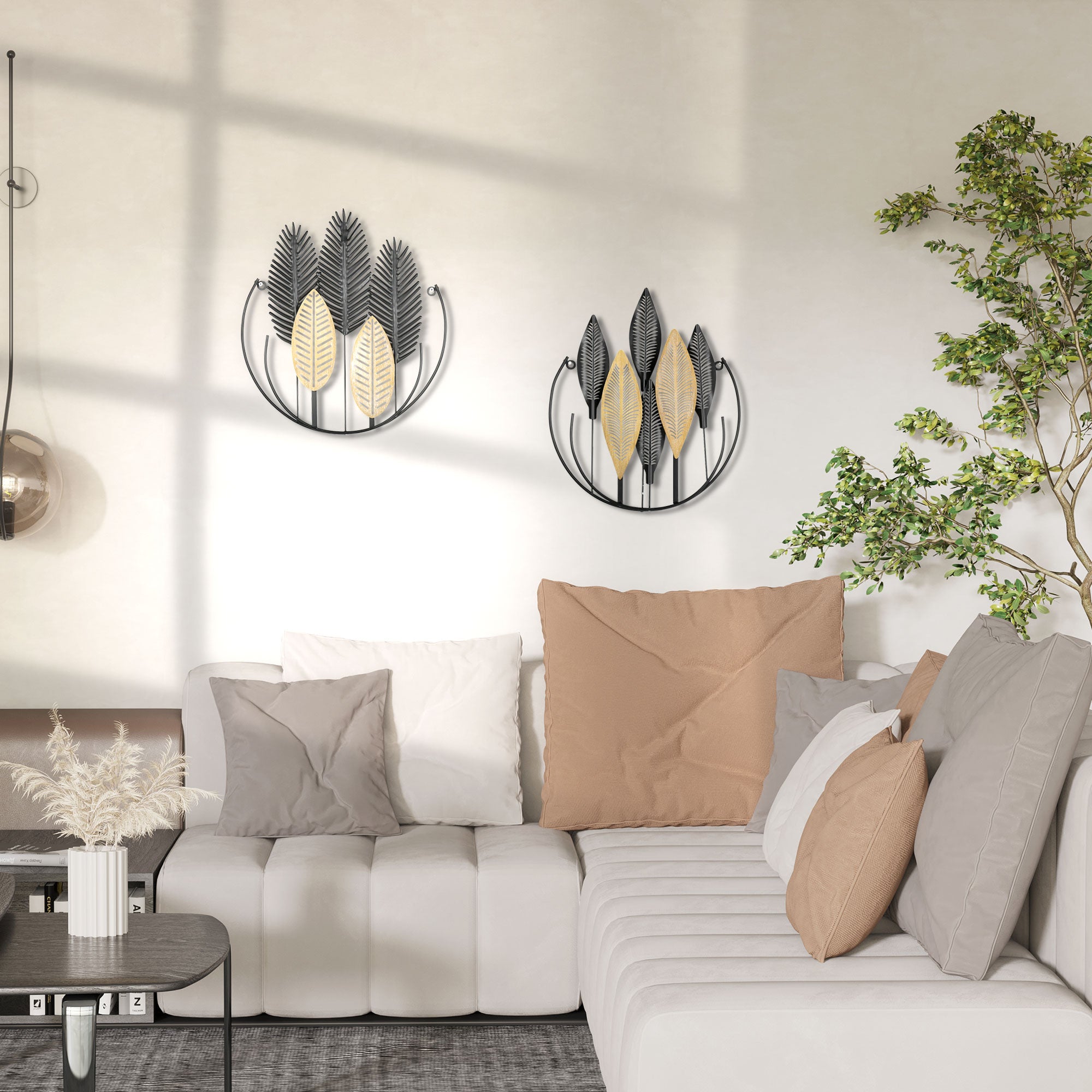HOMCOM 3D Wandbild 2er-Set mit Aufhängung Eisen Schwarz Natur