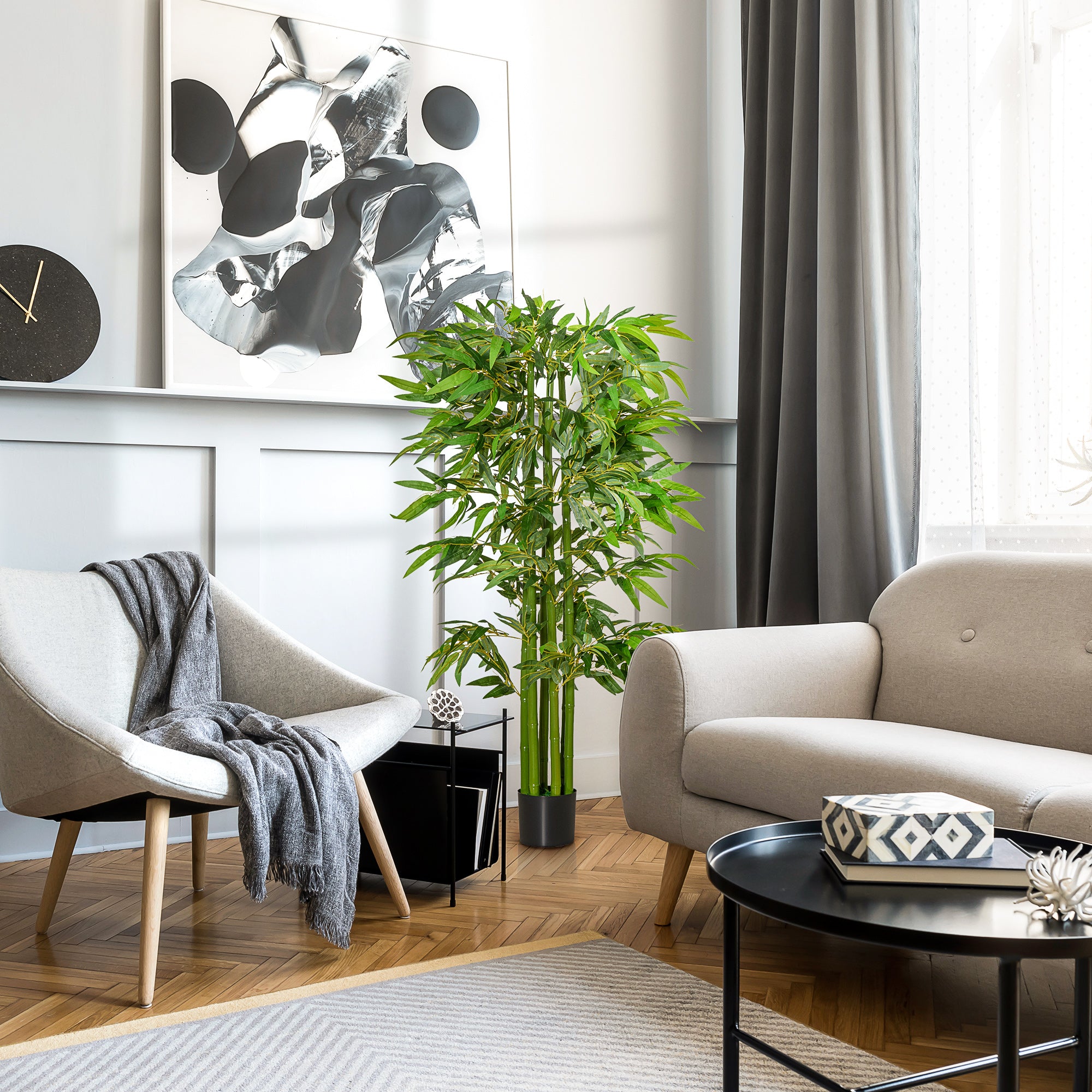 HOMCOM Künstlicher Bambus groß 160 cm Kunstpflanze, Kunstbambus, Plastik Künstliche Pflanzen im Topf, Fake Plant wie echt für Wohnzimmer Schlafzimmer Büro Garten Moderne Dekoration Geschenk