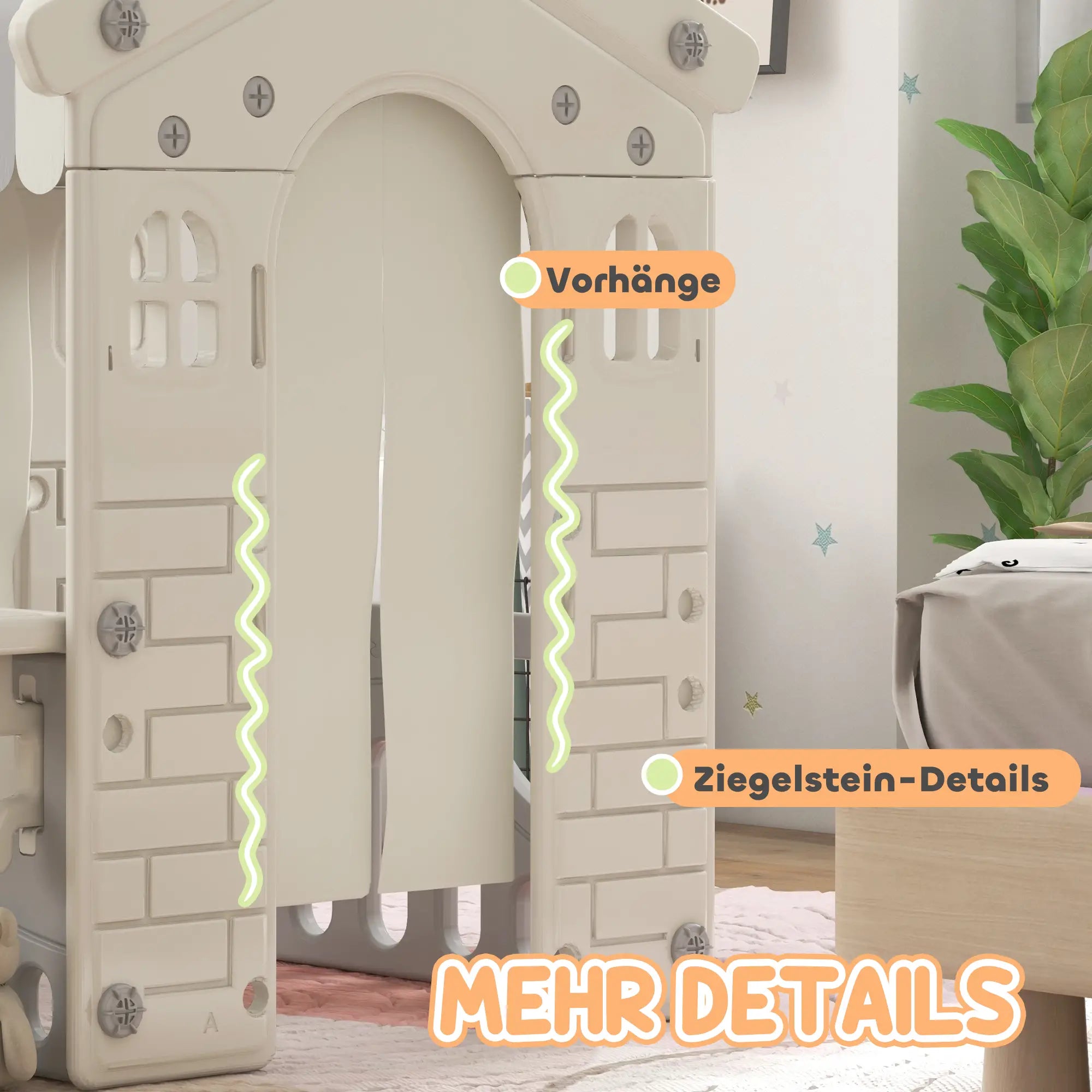 AIYAPLAY Spielhaus Kinderhaus Indoor mit Servierstation & Vorhängen