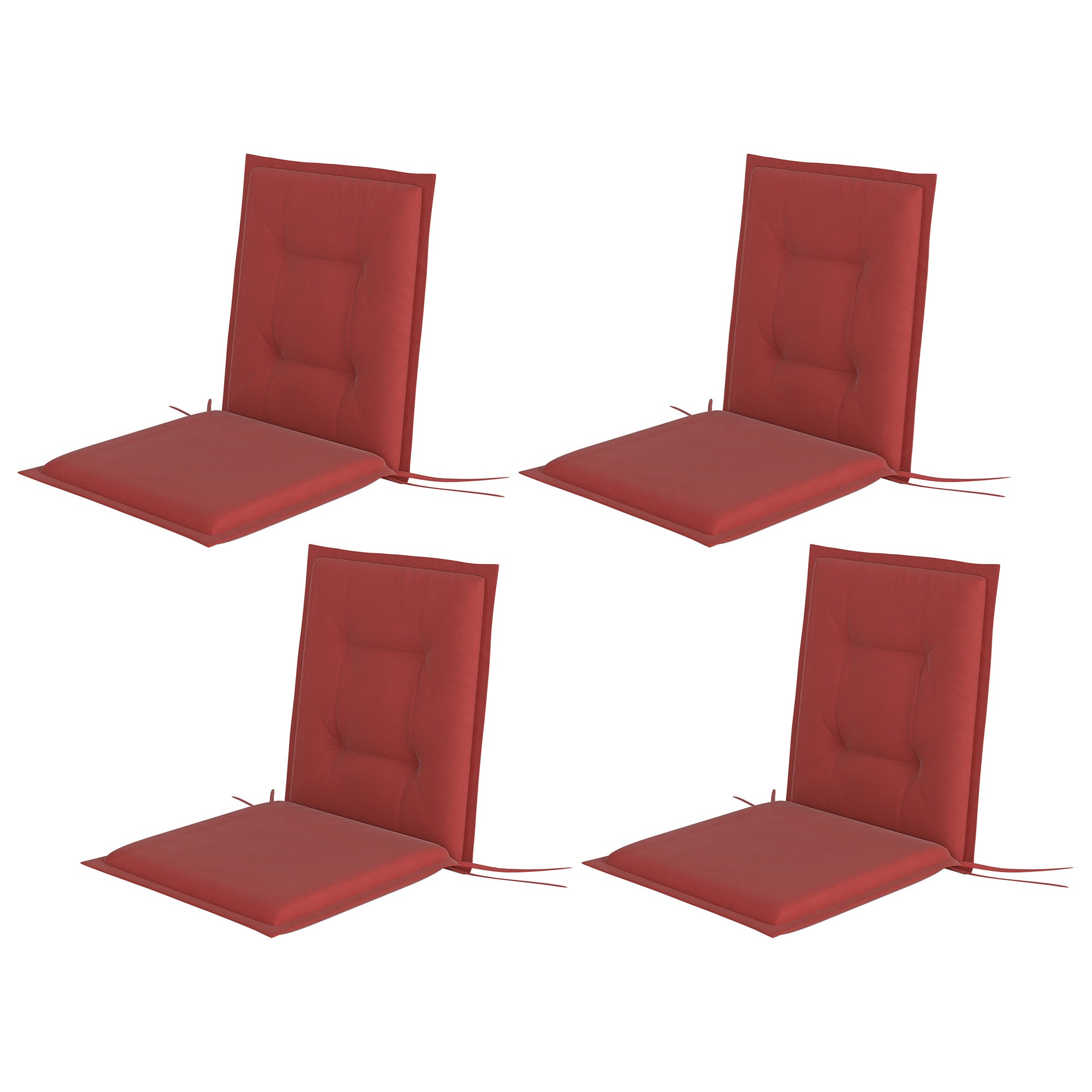 Outsunny 4er Set Sitzkissen 108 x 50 x 5 cm Stuhlkissen mit Bändern, Outdoor Indoor Sitzauflage Weinrot