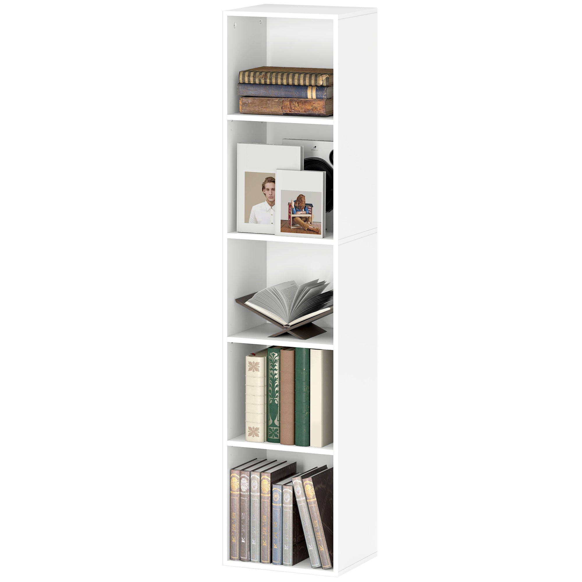 HOMCOM Bücherregal, 5 Fächer, verstellbare Regale, Holz, 30 x 24 x 133,5 cm, Weiß