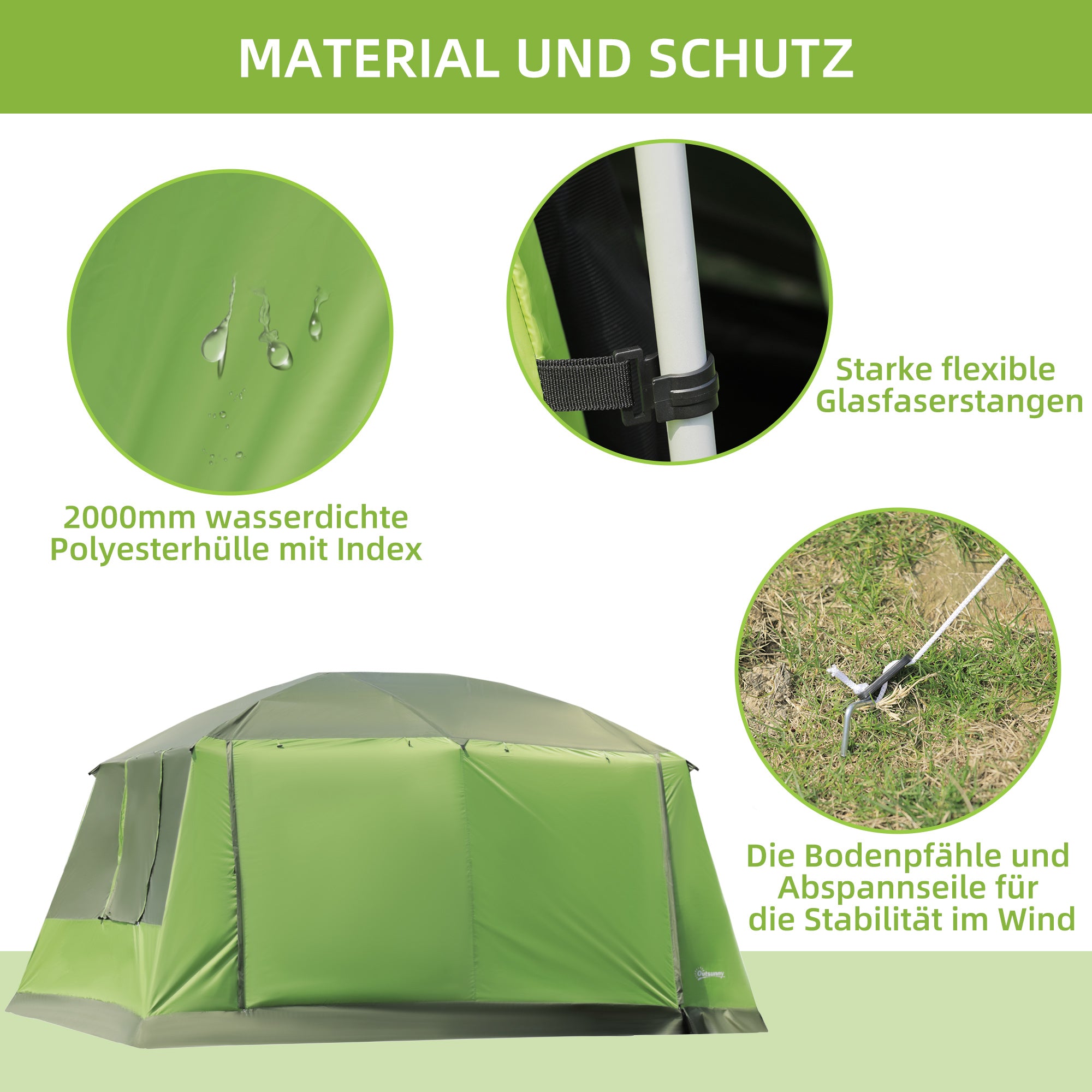 Outsunny Campingzelt Kuppelzelt Familienzelt 2 Schlafkabinen 4-8 Personen L405 x B305 x H225cm