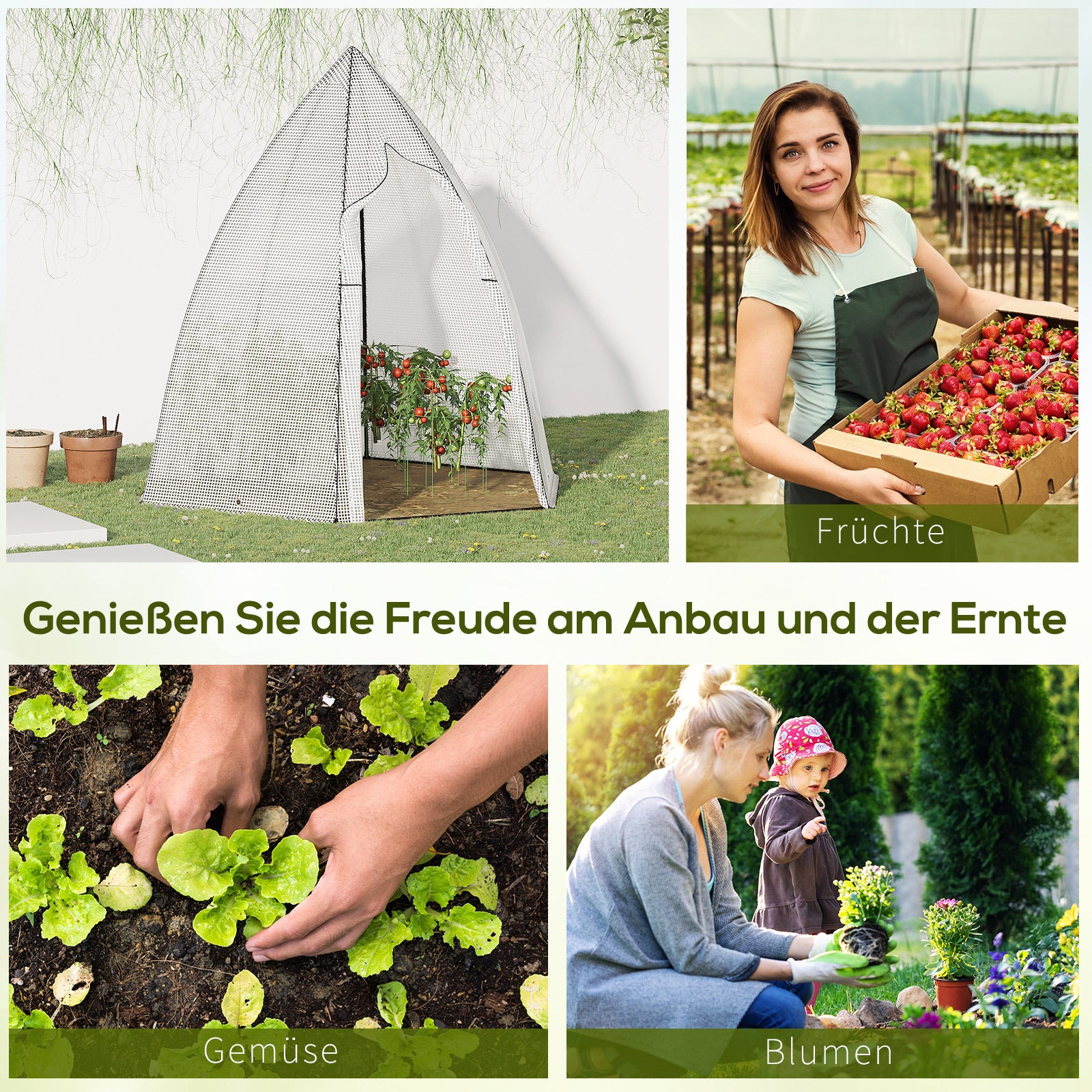 Outsunny Mini Gewächshaus Überwinterungszelt für Pflanzen mit Rolltür Garten Balkon Winterschutz Weiß 160 x 140 x 180 cm