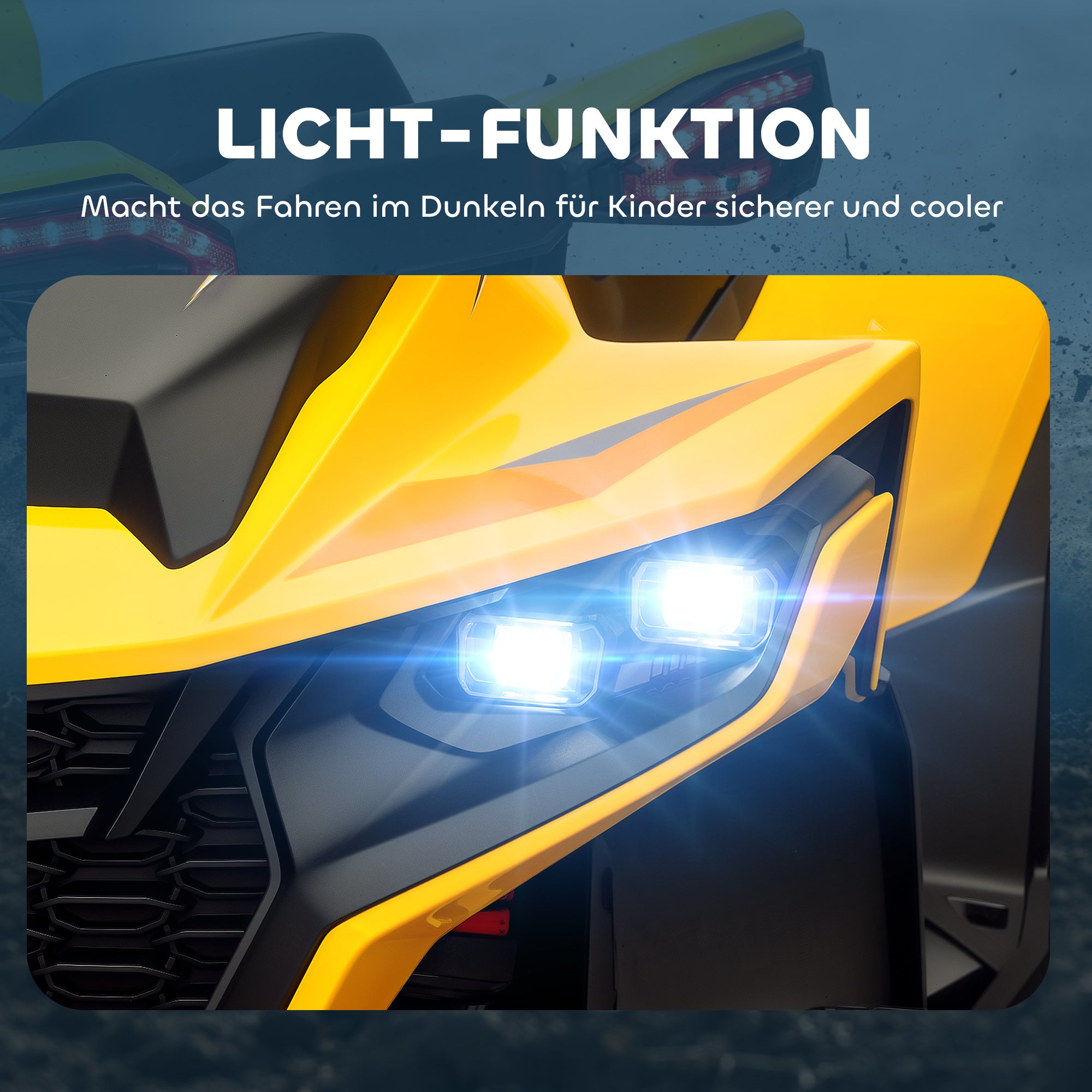 AIYAPLAY Elektroquad für Kinder, 3-6 km/h, LED-Scheinwerfer, Musik, USB, für 3-8 Jahre, Gelb