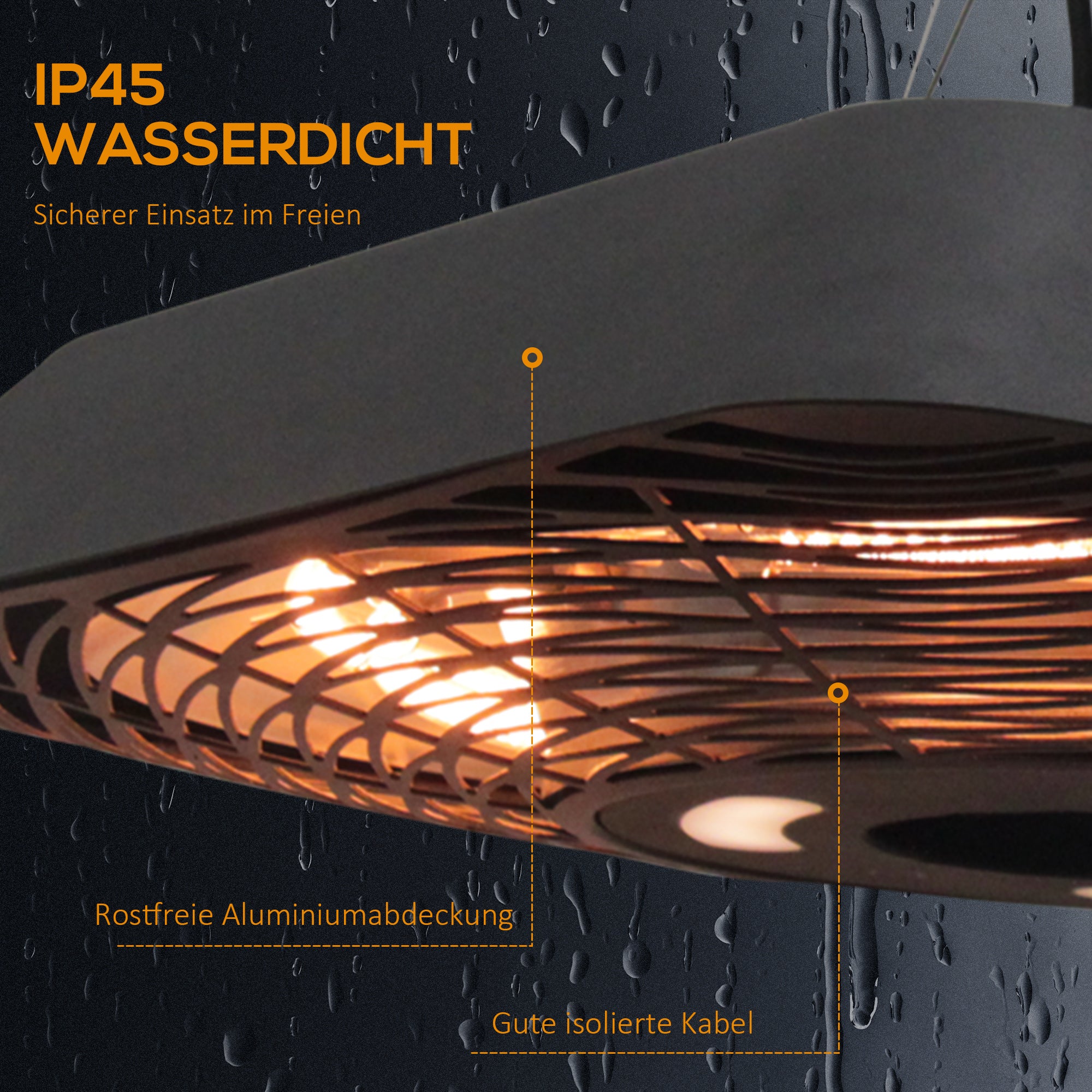 Outsunny Infrarotstrahler 2000 Watt Heizstrahler mit Fernbedienung 3 Heizstufen Schutzhülle LED-Anzeige IP45 Wärmestrahler Terrassenstrahler Standheizer Infrarotheizung Schwarz