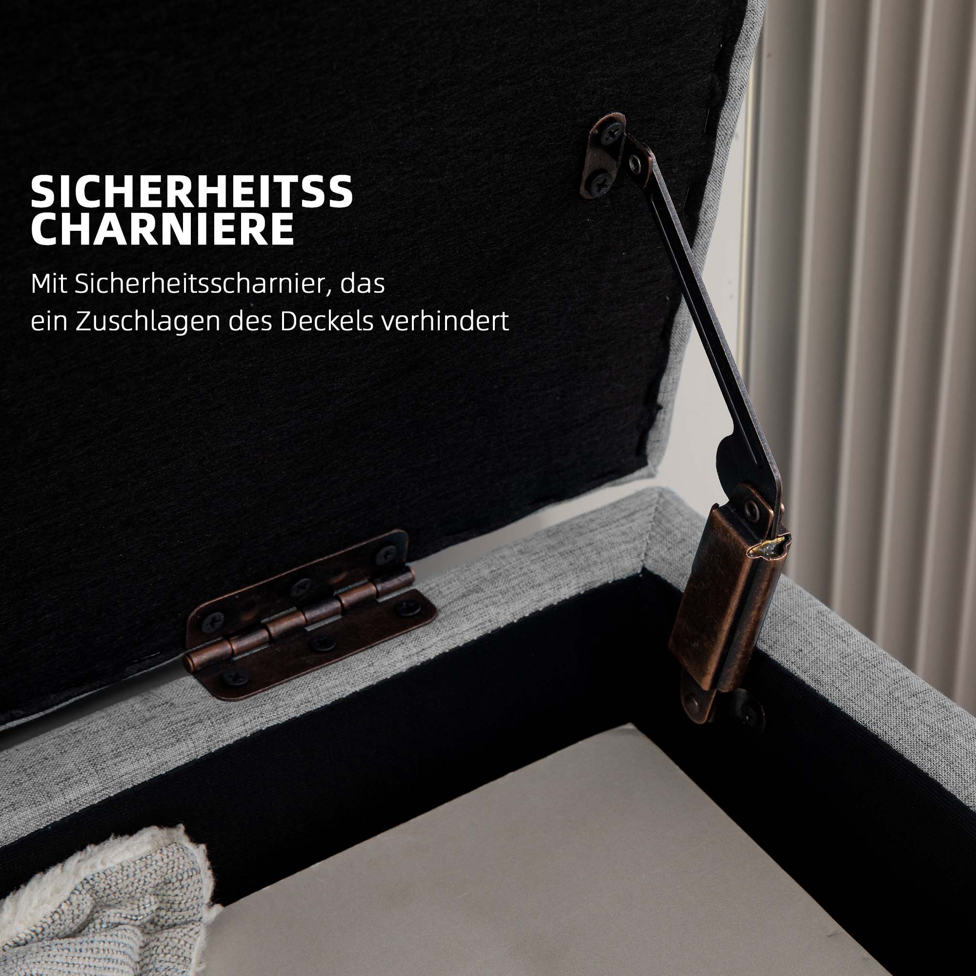 HOMCOM Polsterbank mit Stauraum, Bezug in Leinenoptik, Kautschukholzbeine, bis 220 kg, 110x39x45cm, Grau